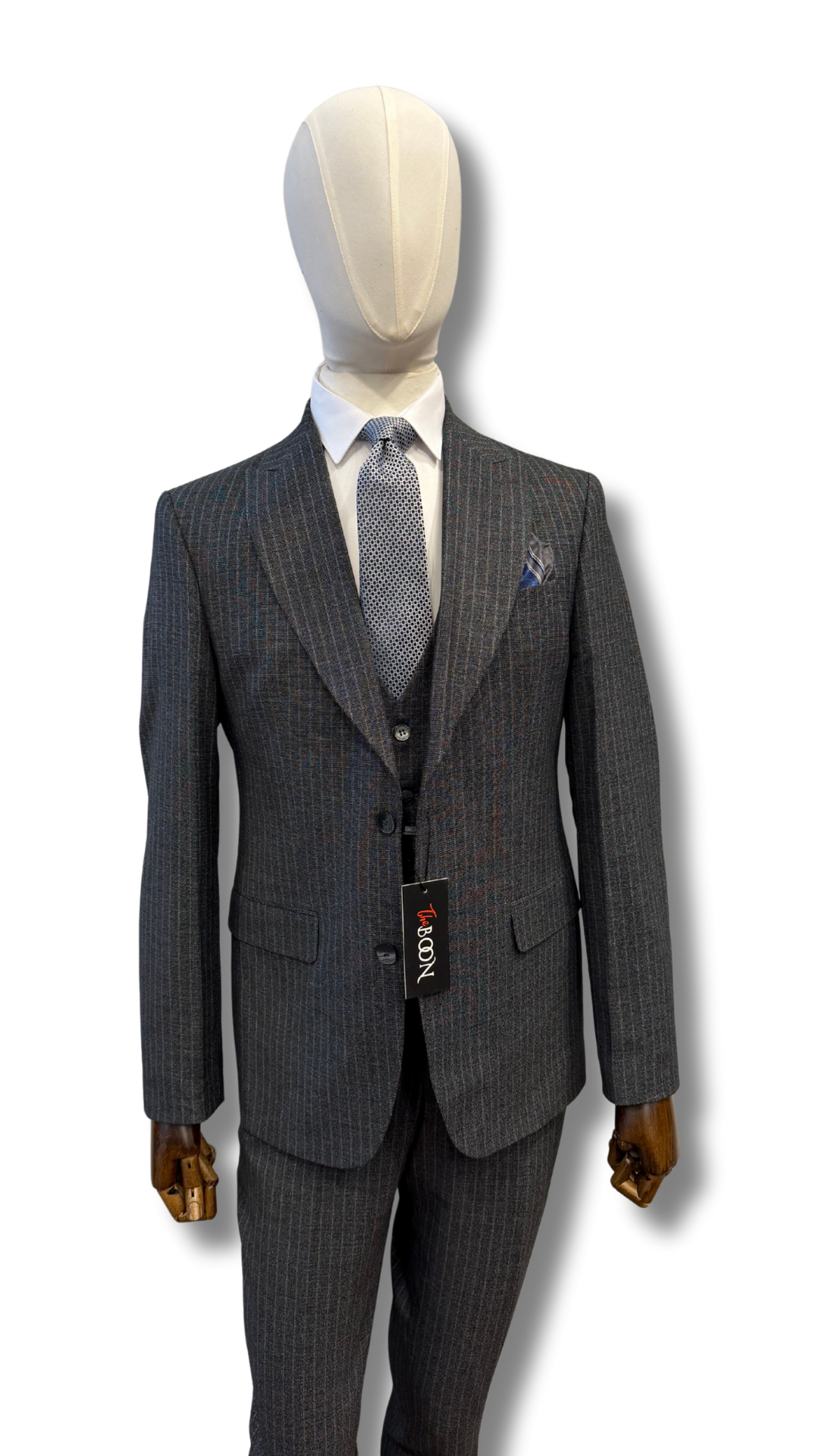 GRİ ÇİZGİLİ YELEKLİ TAKIM ELBİSE