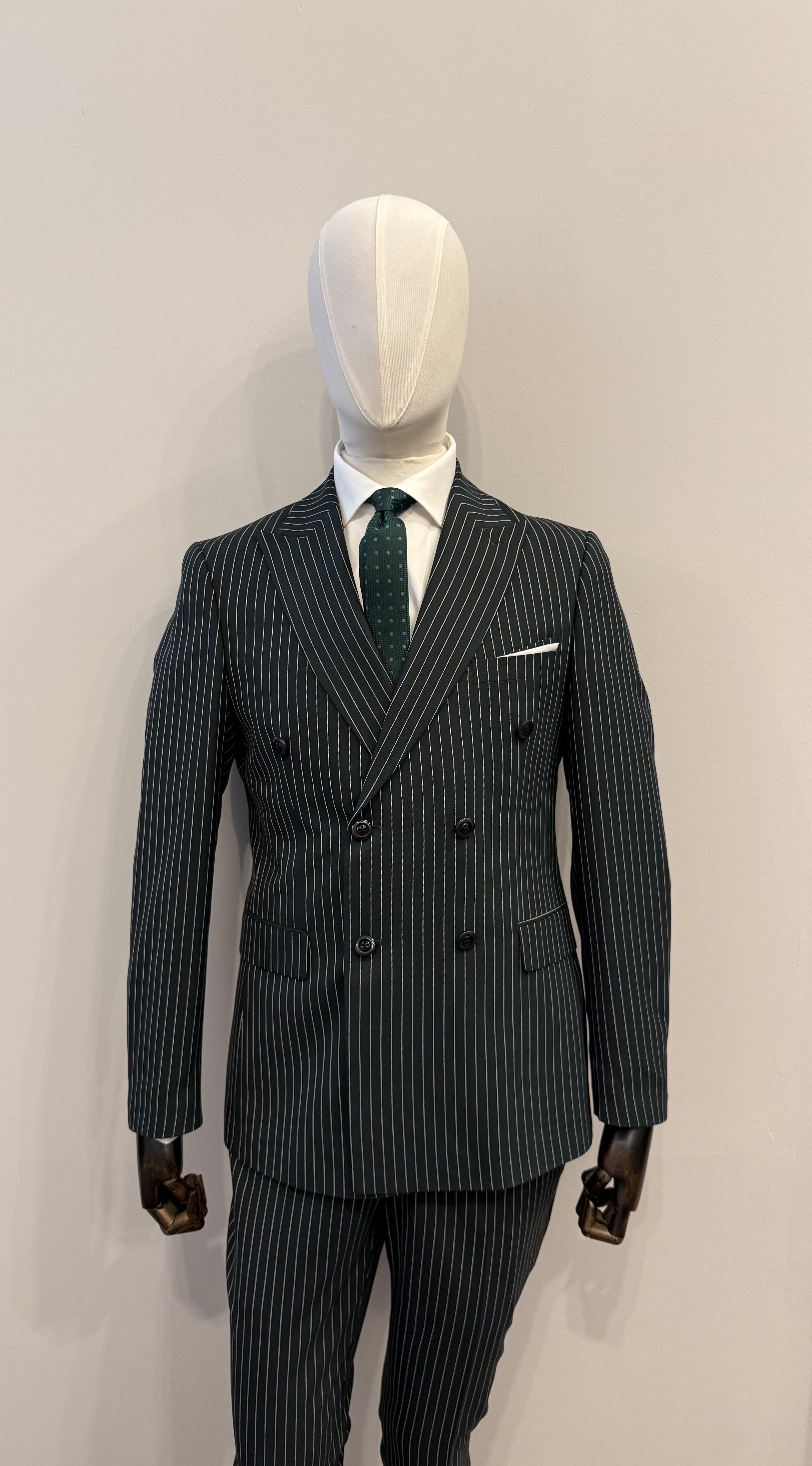 KRUVAZE ÇİZGİLİ YEŞİL TAKIM ELBİSE