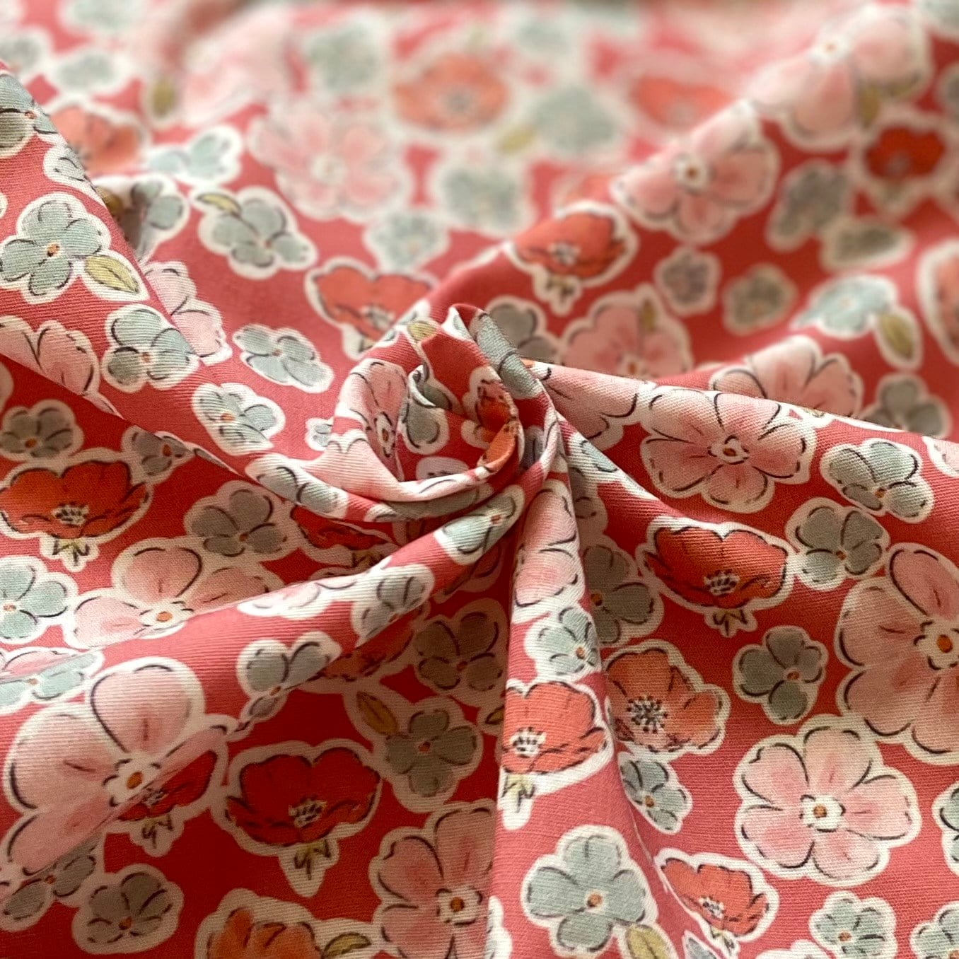 Anemone  - Red Poplin Kumaş