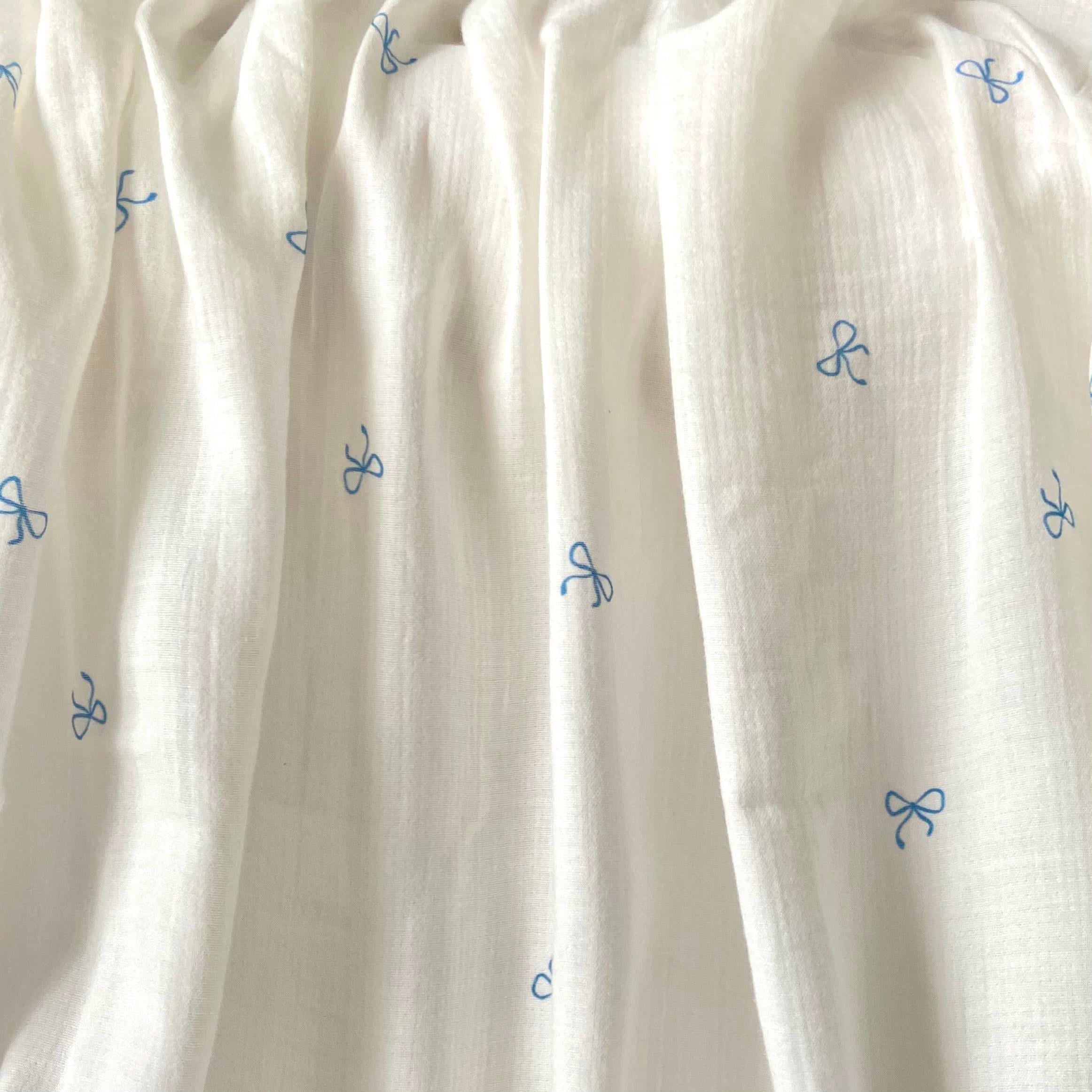 Blue Bows Müslin Kumaş