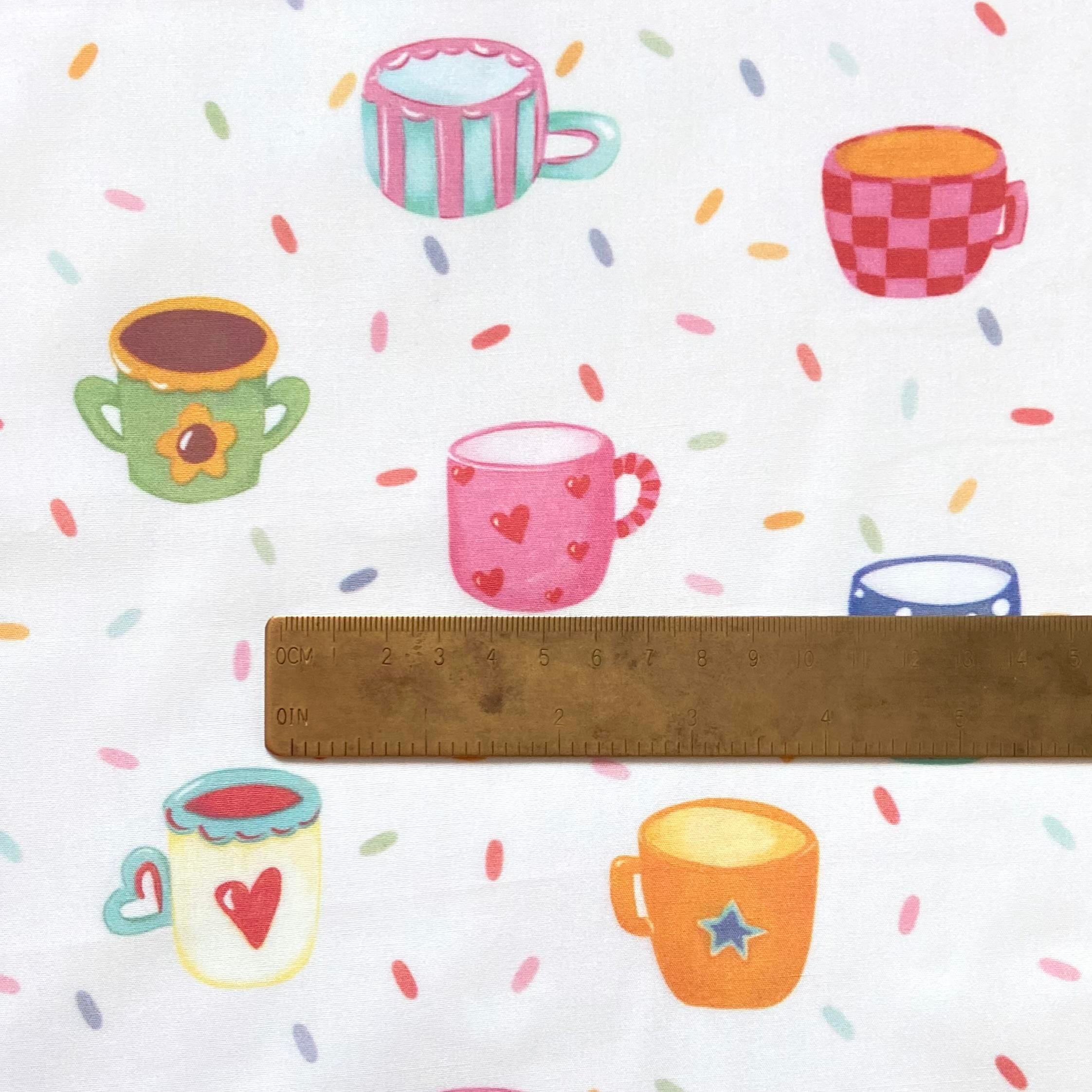 Colorful Mugs Poplin Kumaş