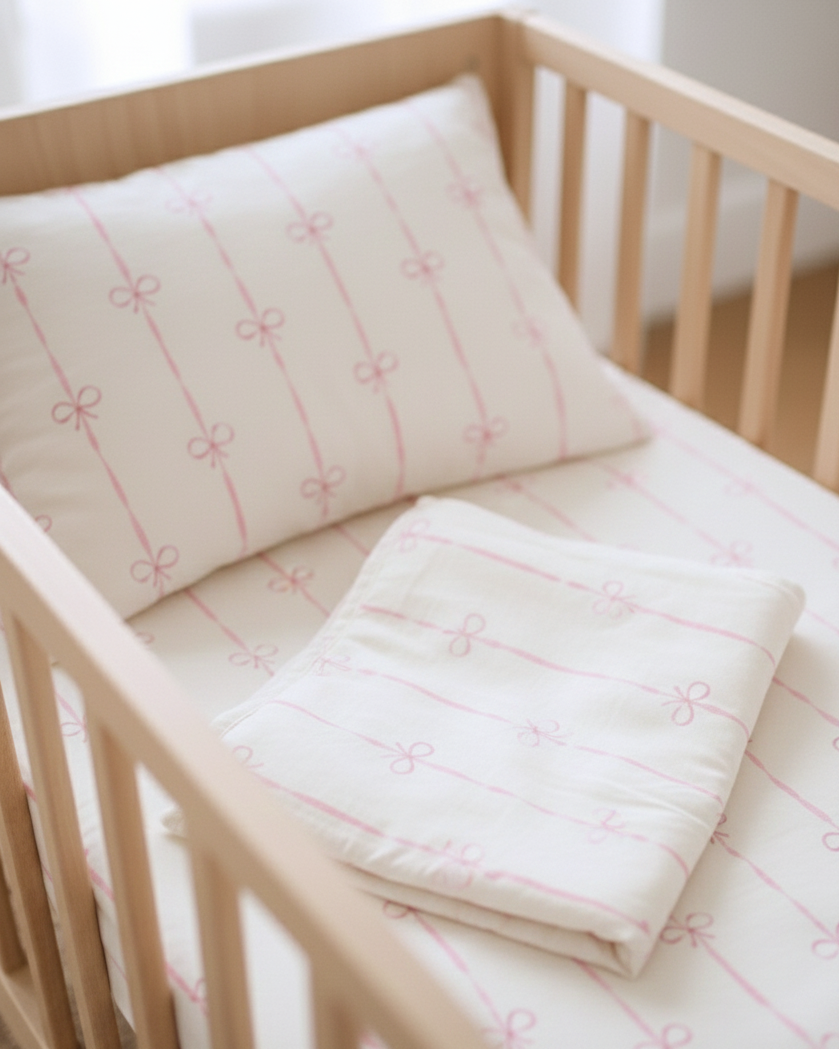 Pink Bow Baby Bedding Set