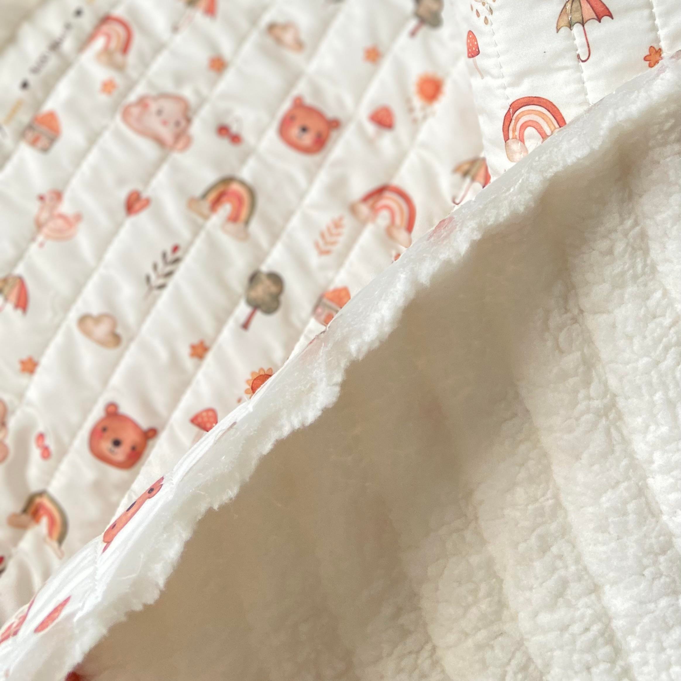 Sweeties Organik Baskı Peluş Astarlı Kapitone Kumaş