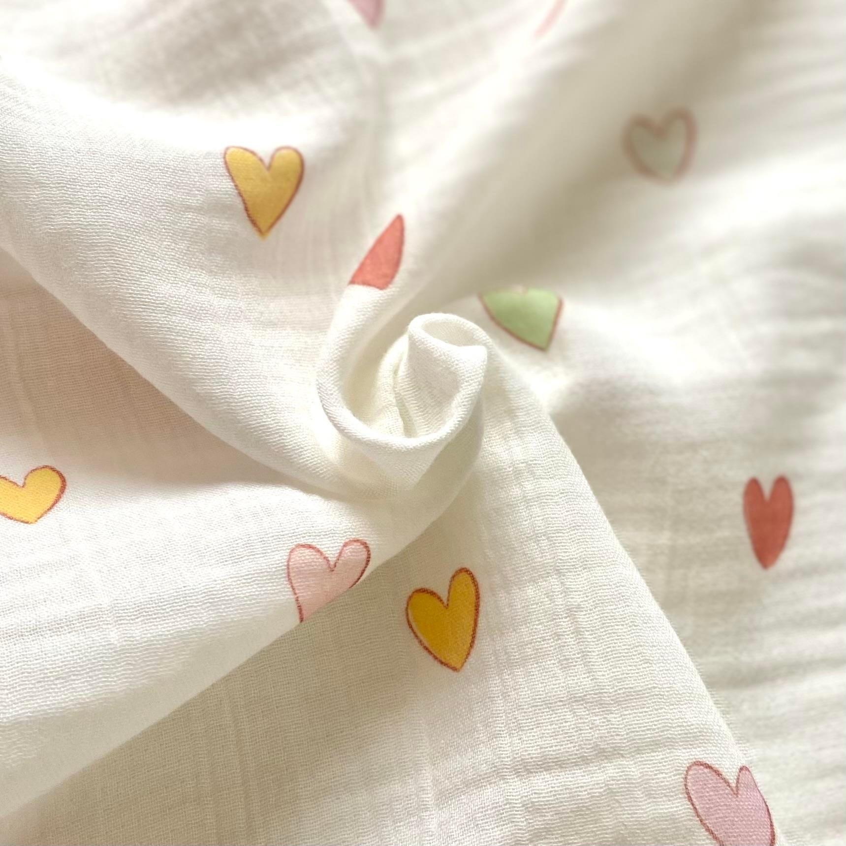 Zezig Pastel Hearts Müslin Kumaş