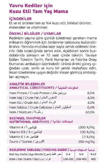 Catlife Kitten Kuzu Etli 400 gr Yavru Konserve Kedi Maması