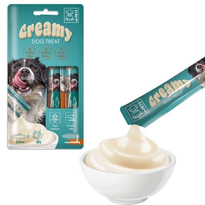 M-PETS KÖPEK ÖDÜLÜ CREAMY SOMON BALIKLI BİFTEKLİ 4X15GR