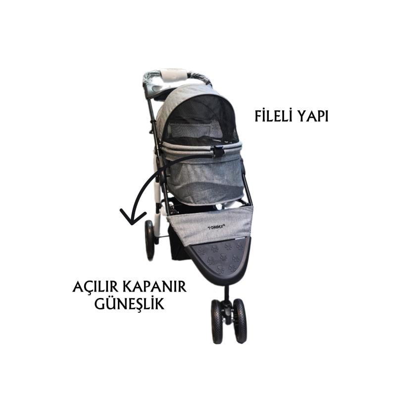 Tommy Evcil Hayvan Arabası 86x46x94,5cm Gri Max 15 Kg