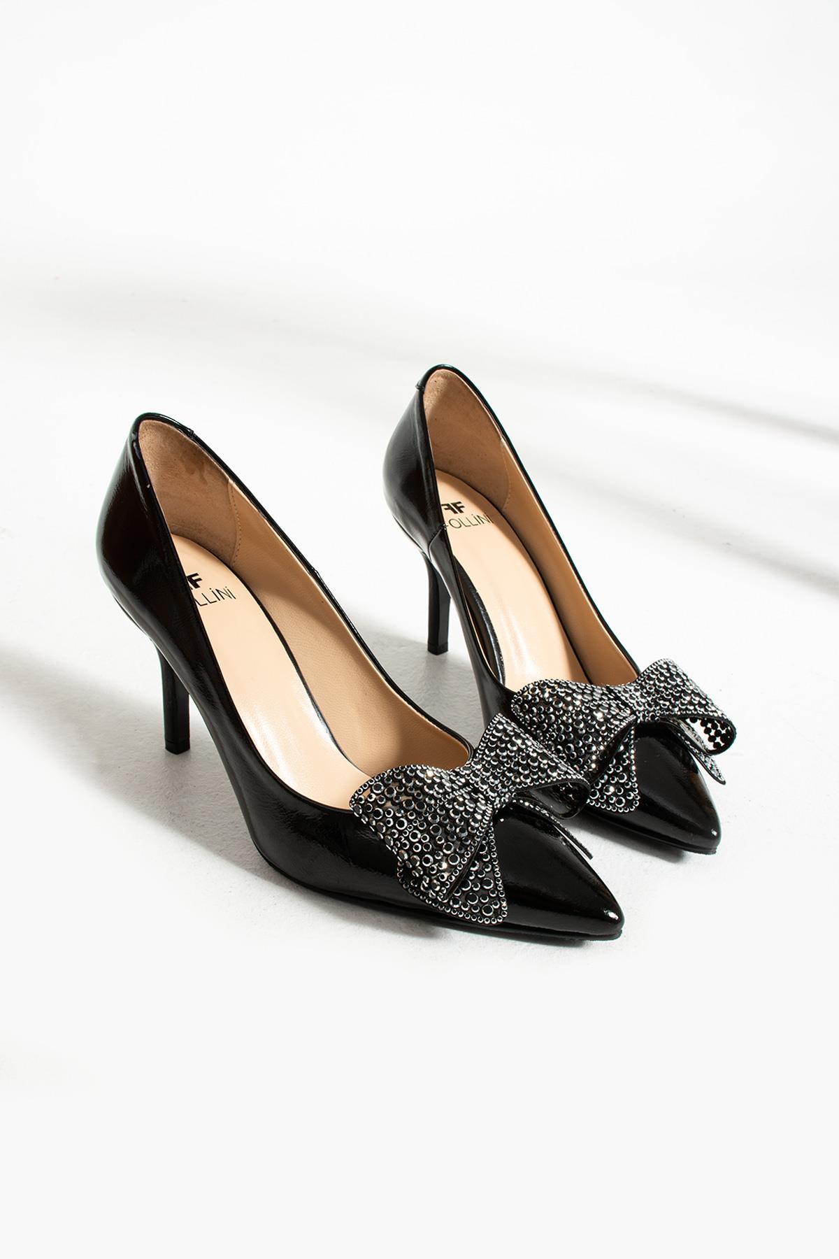  Kadın Hakiki Deri Stiletto Siyah Rugan