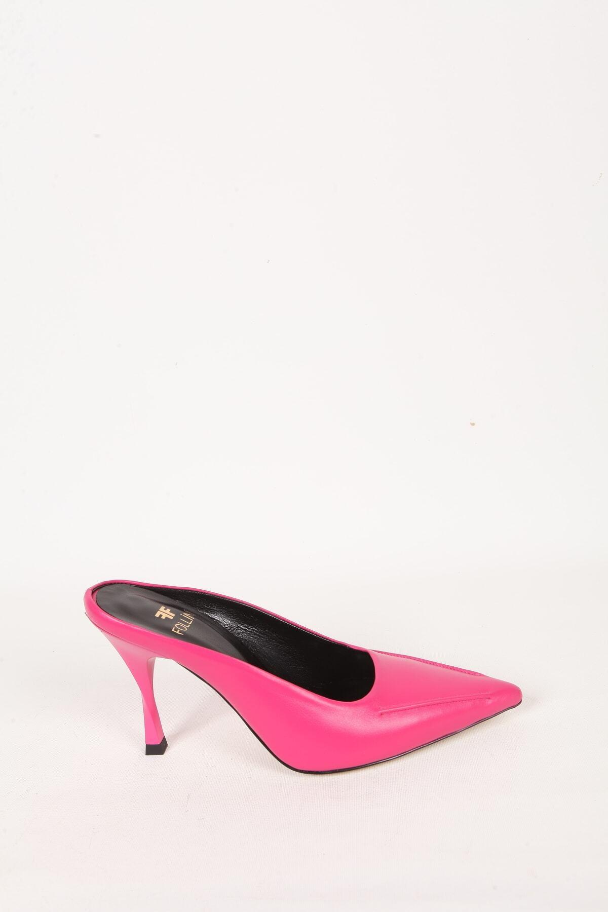 Kadın Siyah Hakiki Deri Topuklu Terlik