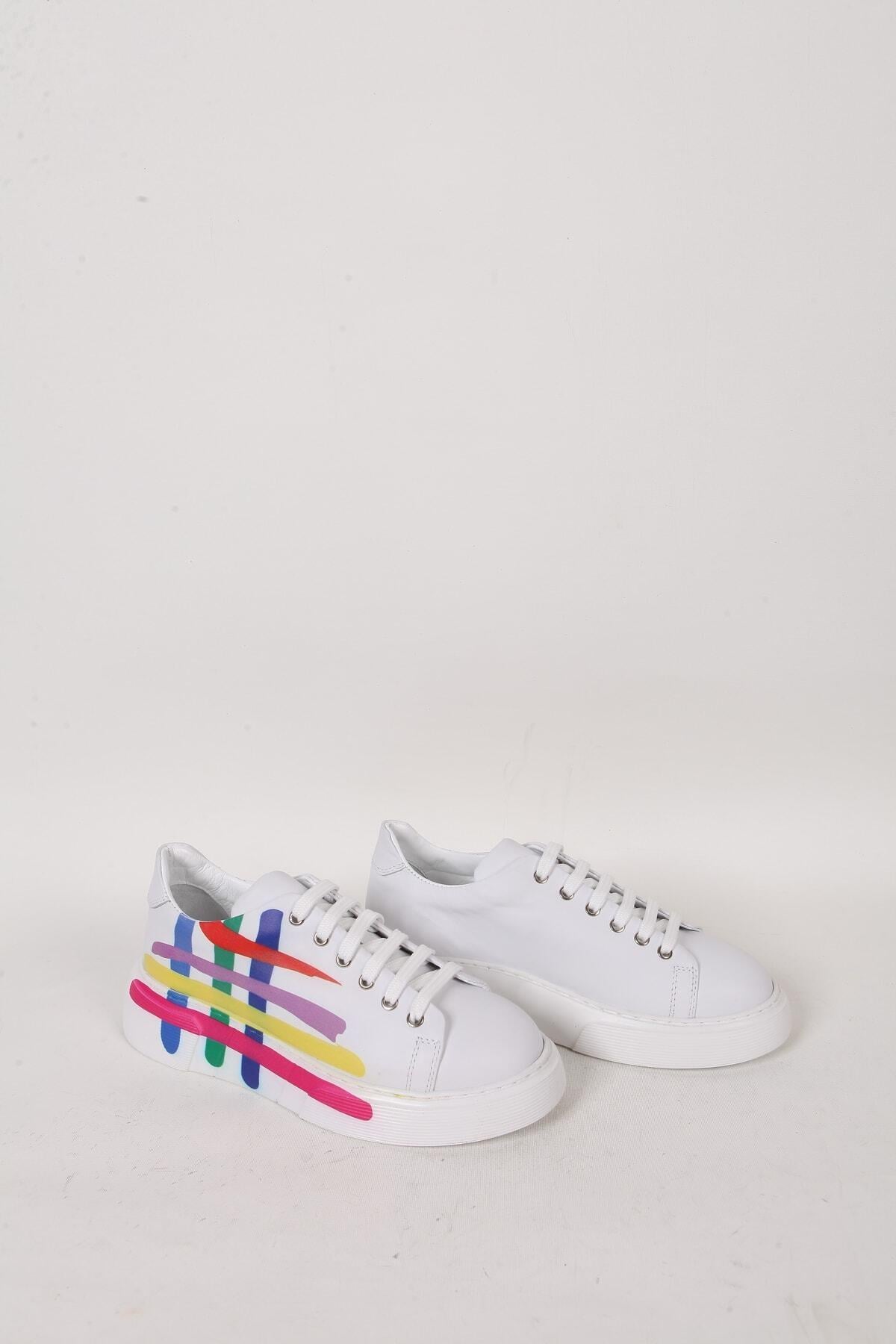 Kadın Beyaz Hakiki Deri Sneaker Spor Ayakkabı