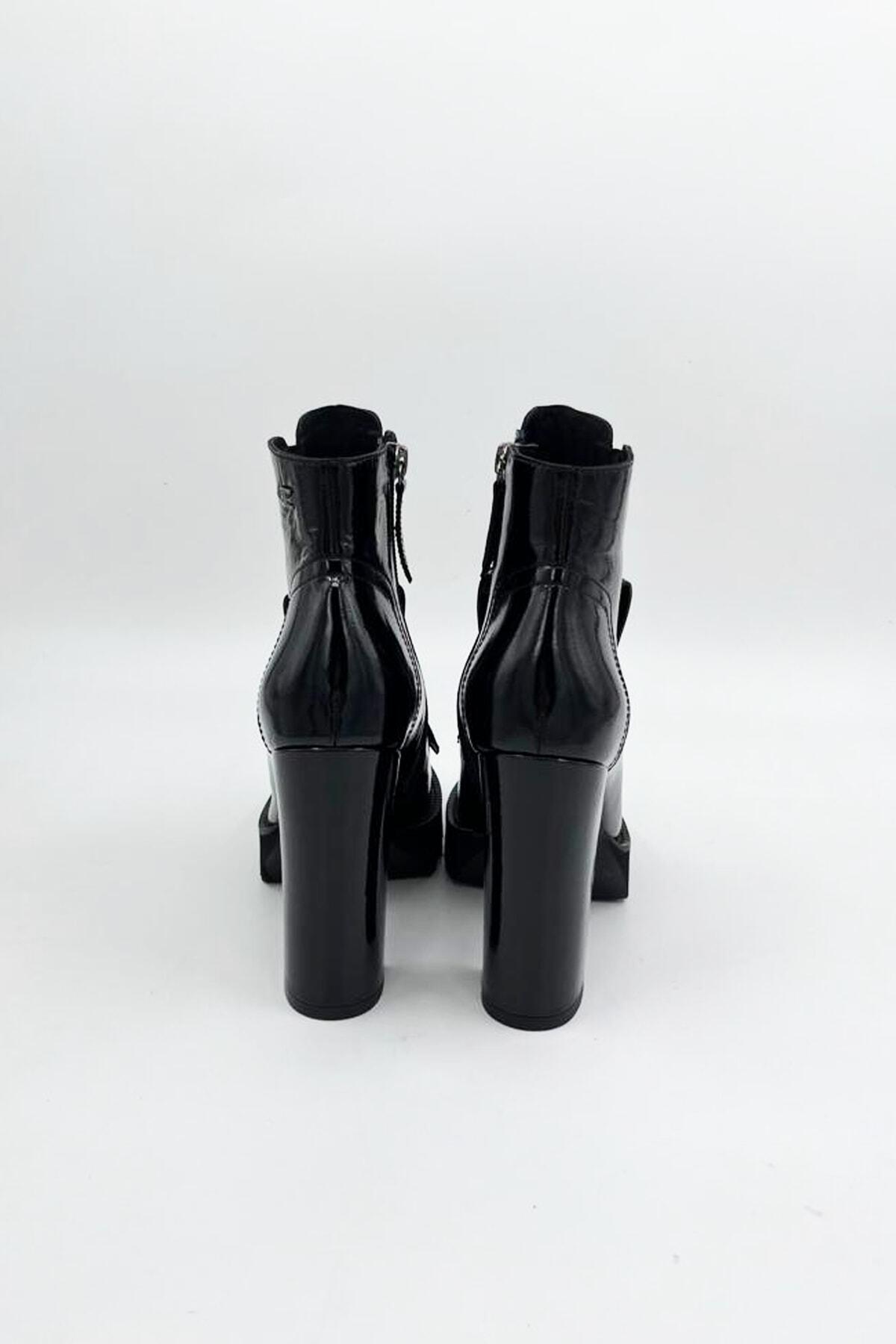 Kadın Deri Bot Platformlu Siyah
