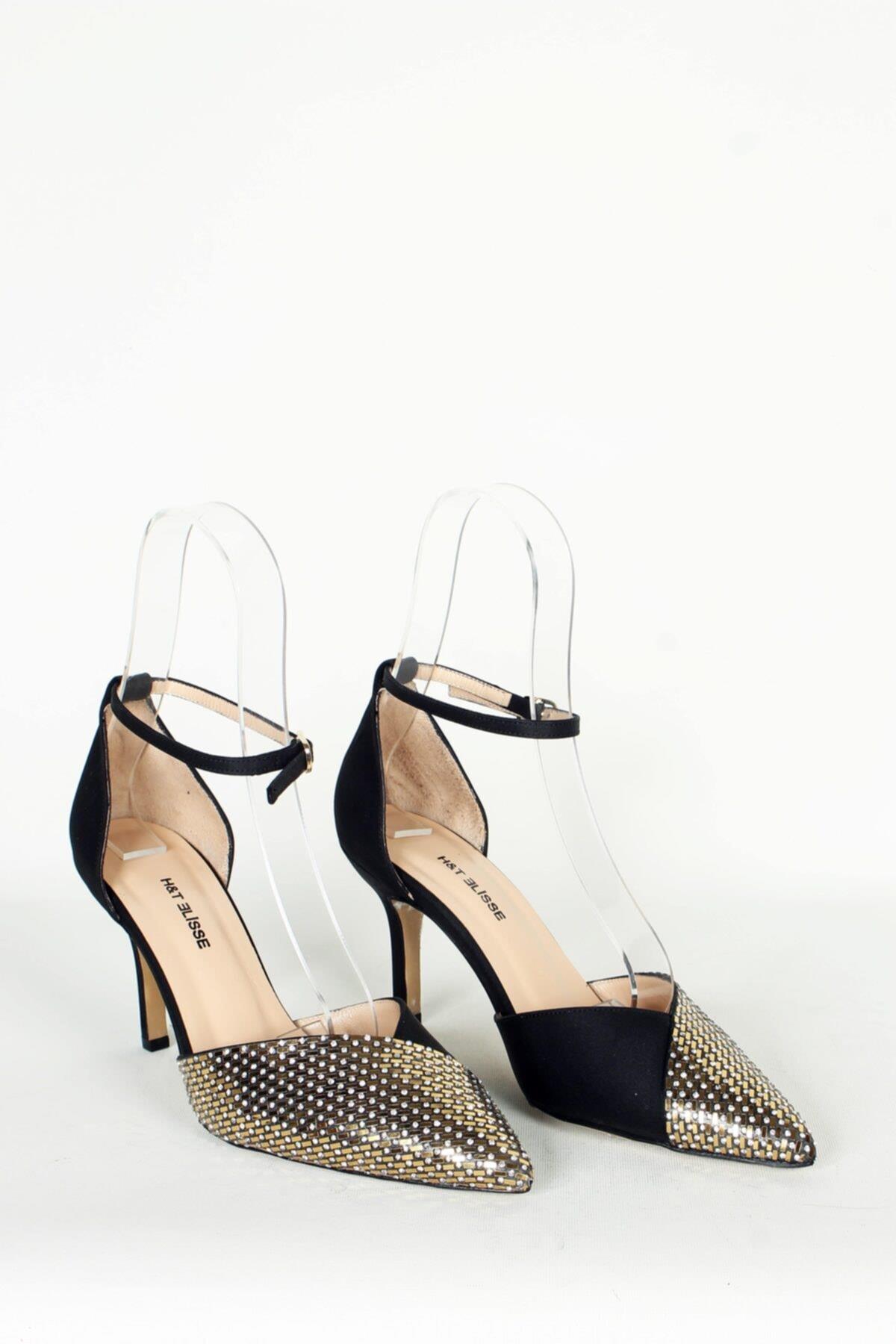 Kadın Siyah Altın Detaylı Topuklu Ayakkabı