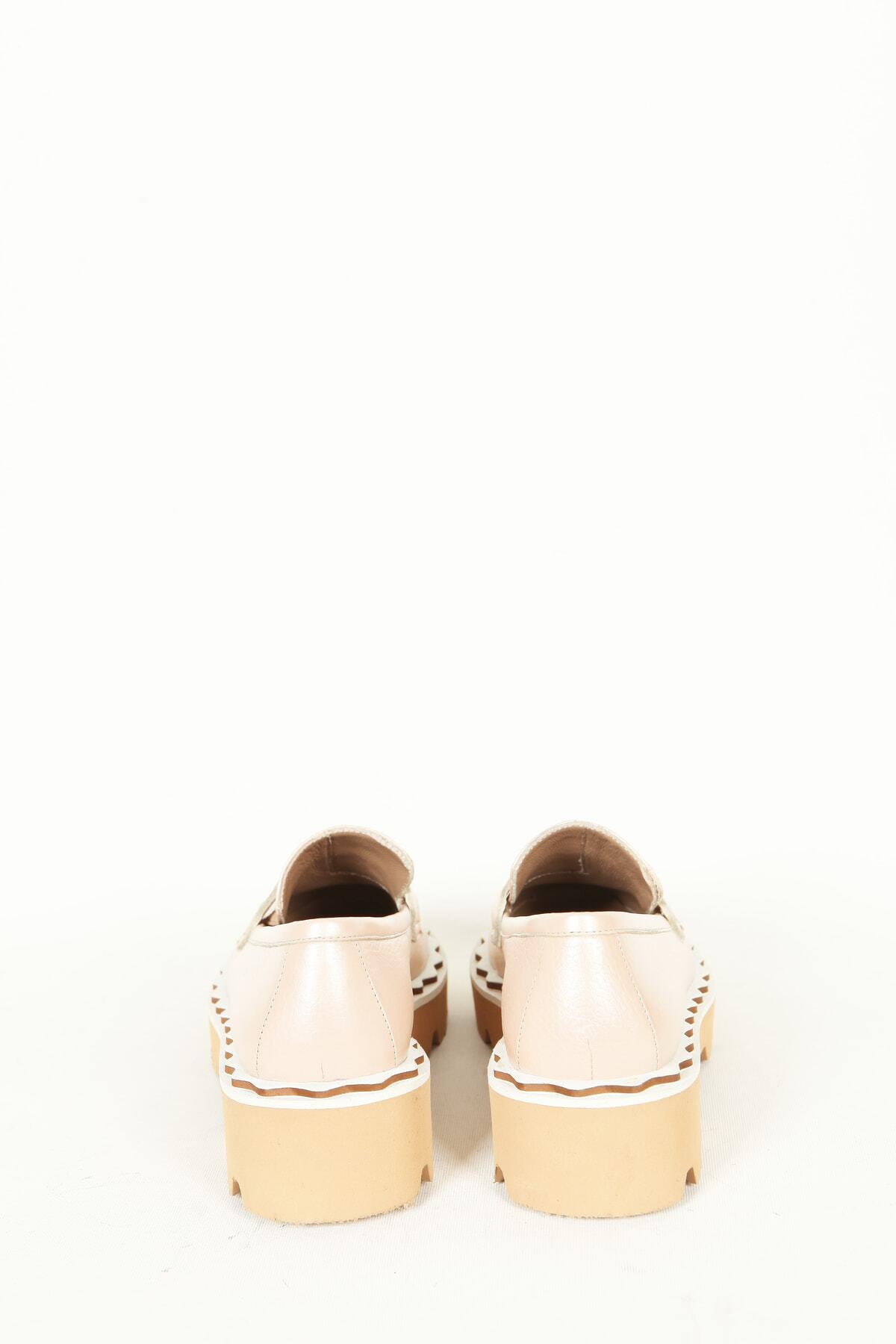 Kadın Deri Loafer Pudra