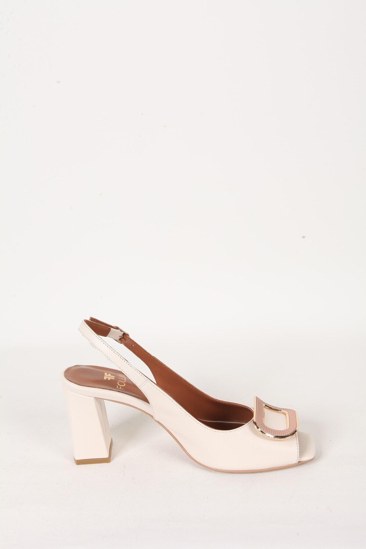 Kadın Krem Hakiki Deri Topuklu Ayakkabı