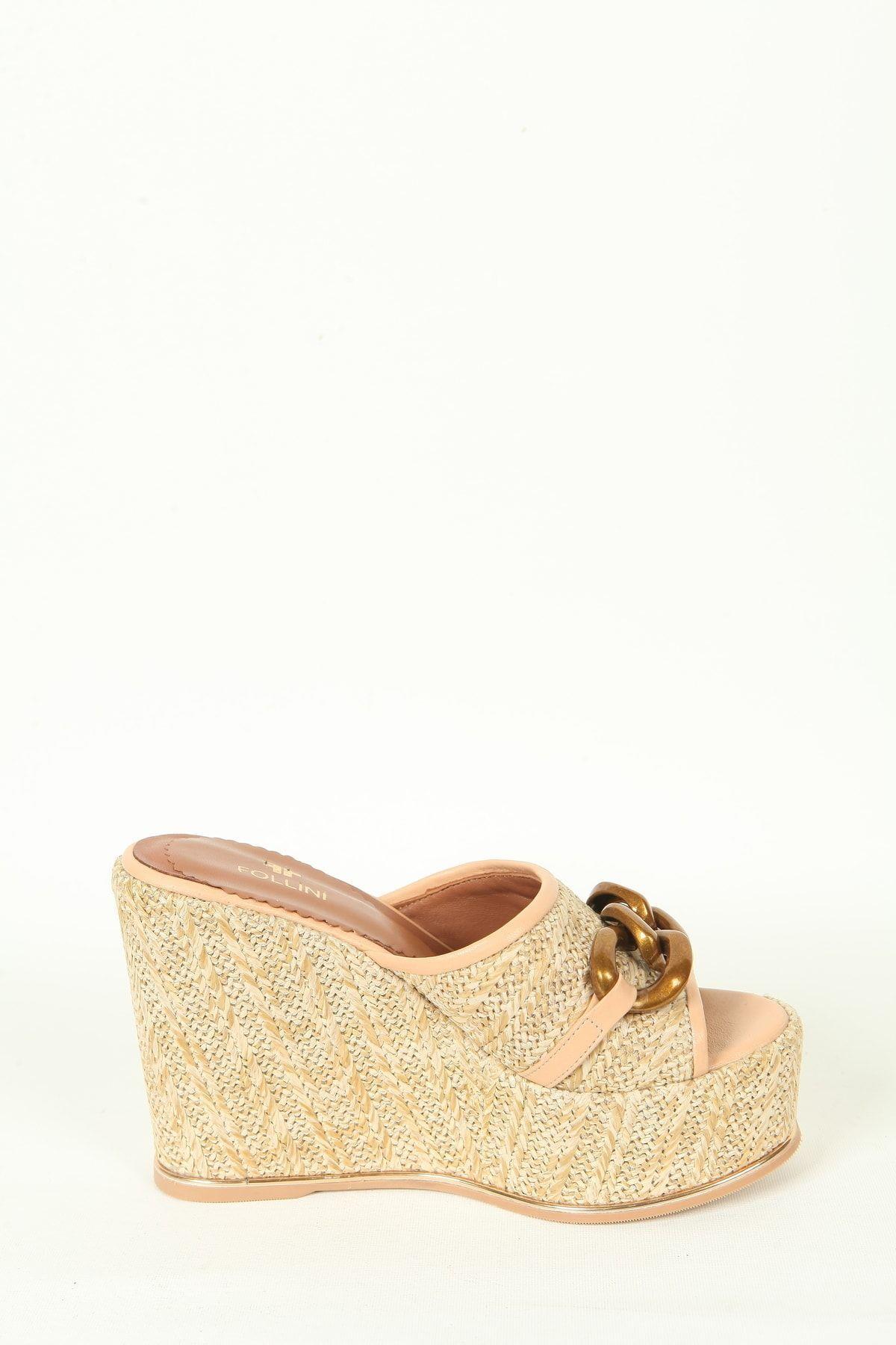 Kadın Deri Terlik Aksesuar Detaylı Bej