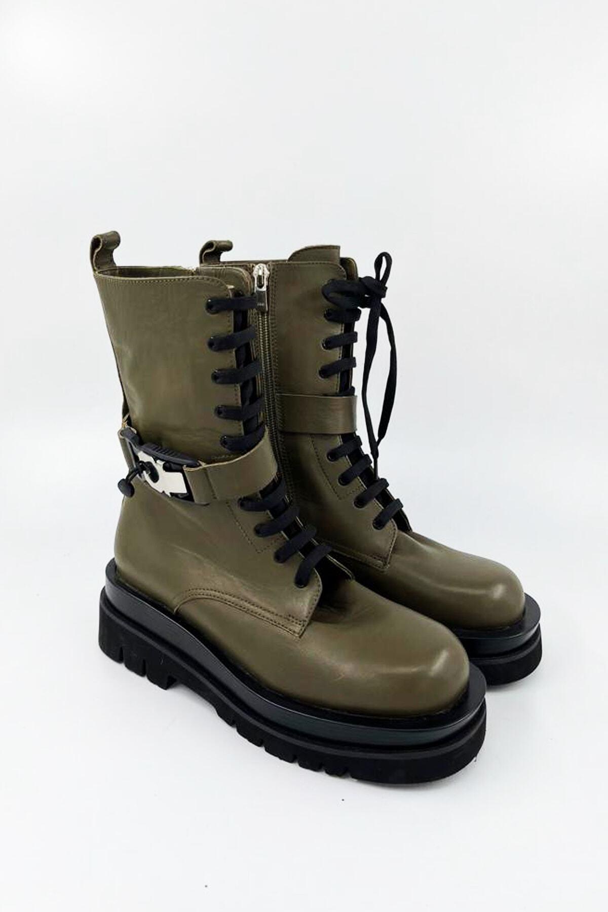 Kadın Deri Bot Haki