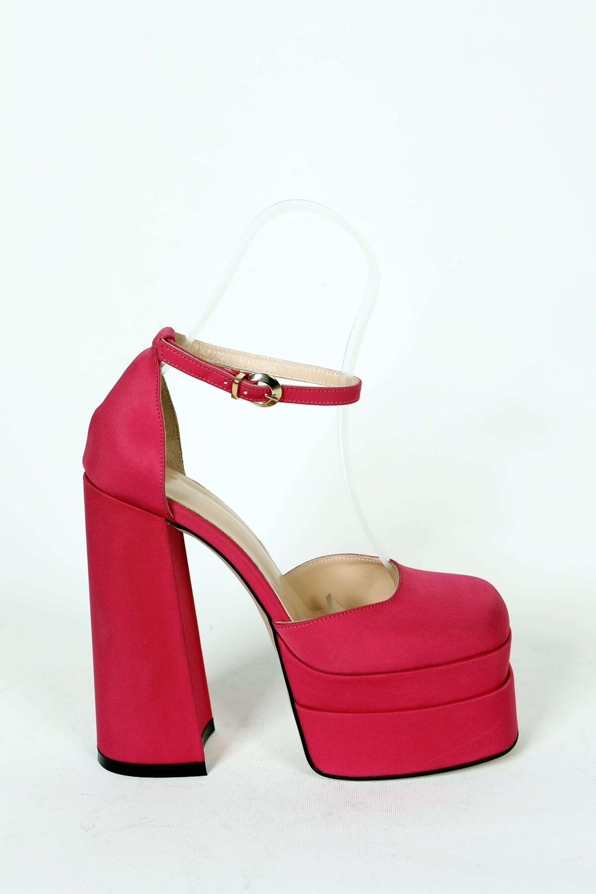 Kadın Fuşya Saten Platform Topuklu Abiye Ayakkabı