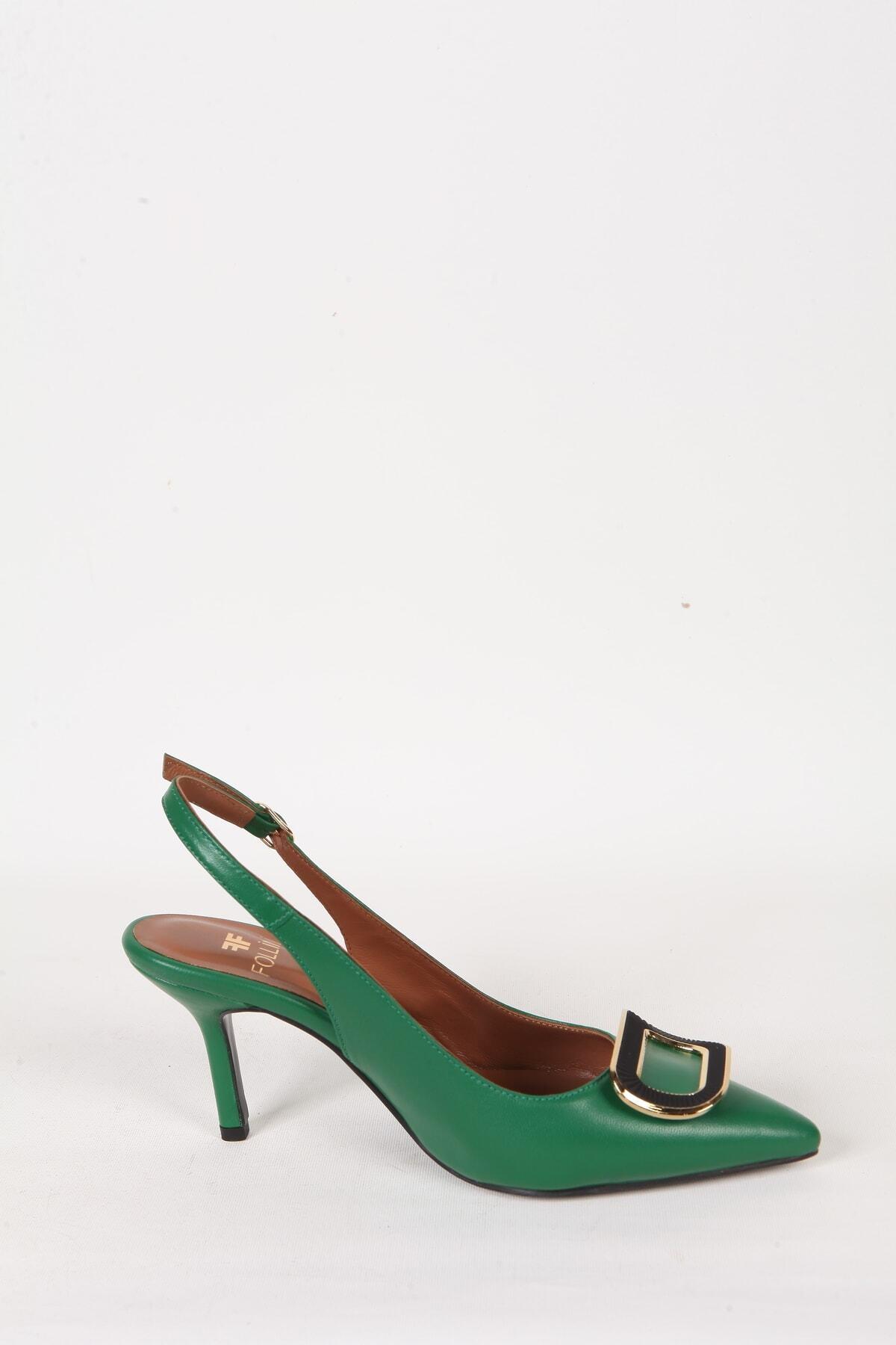 Kadın Deri Ayakkabı Topuklu Yeşil
