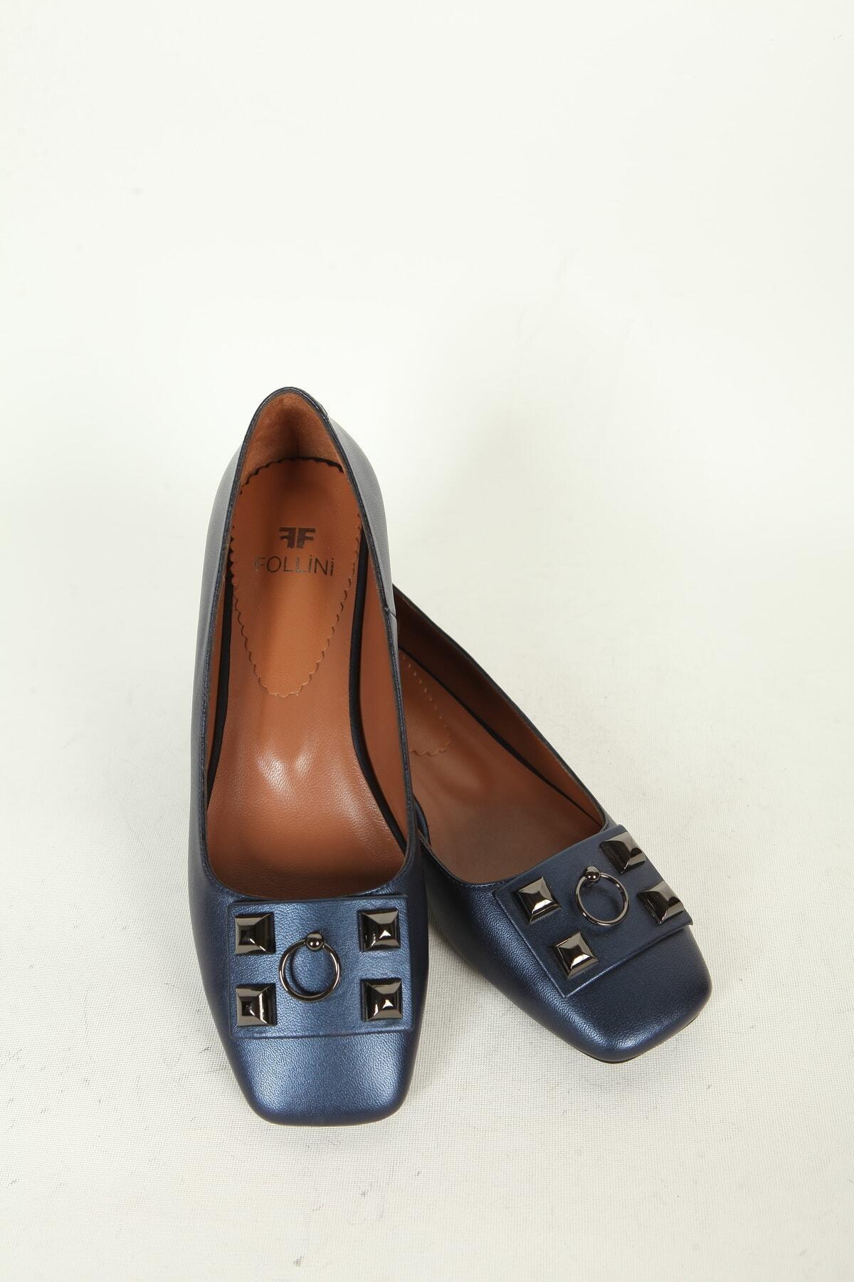 Kadın Deri Babet Topuklu Lacivert