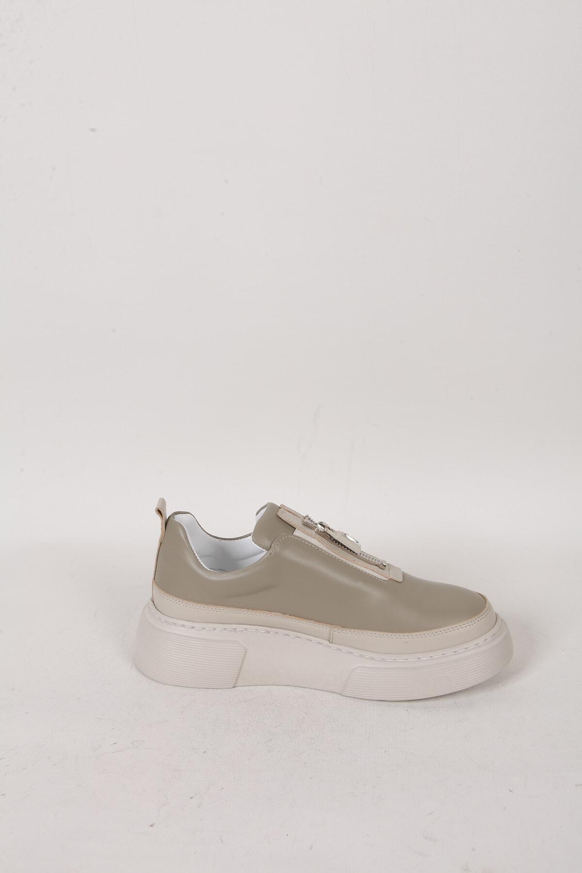 Kadın Deri Sneaker Haki Yeşil