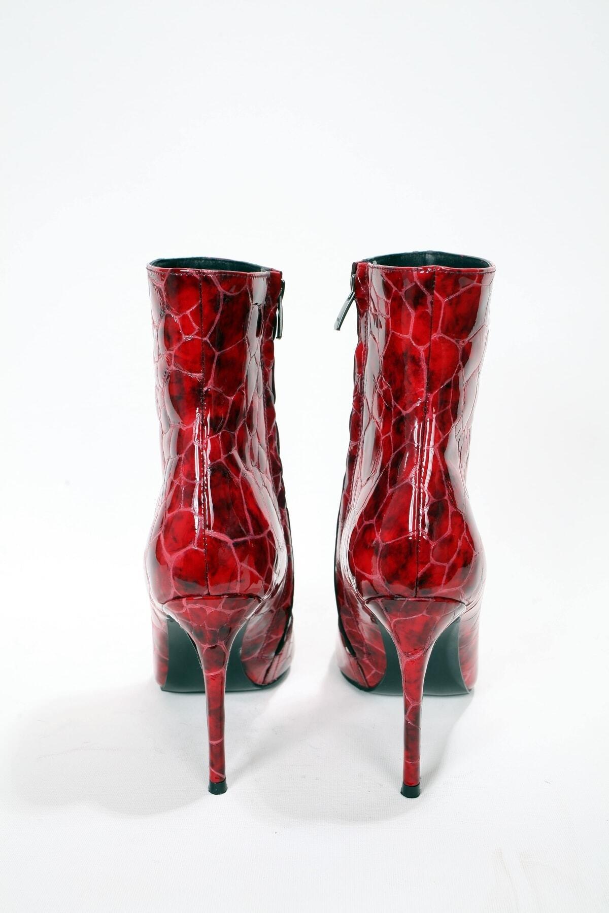 Kadın Deri Bot Kroko Kırmızı