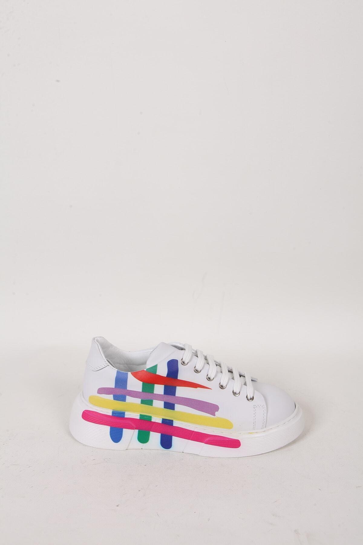 Kadın Beyaz Hakiki Deri Sneaker Spor Ayakkabı