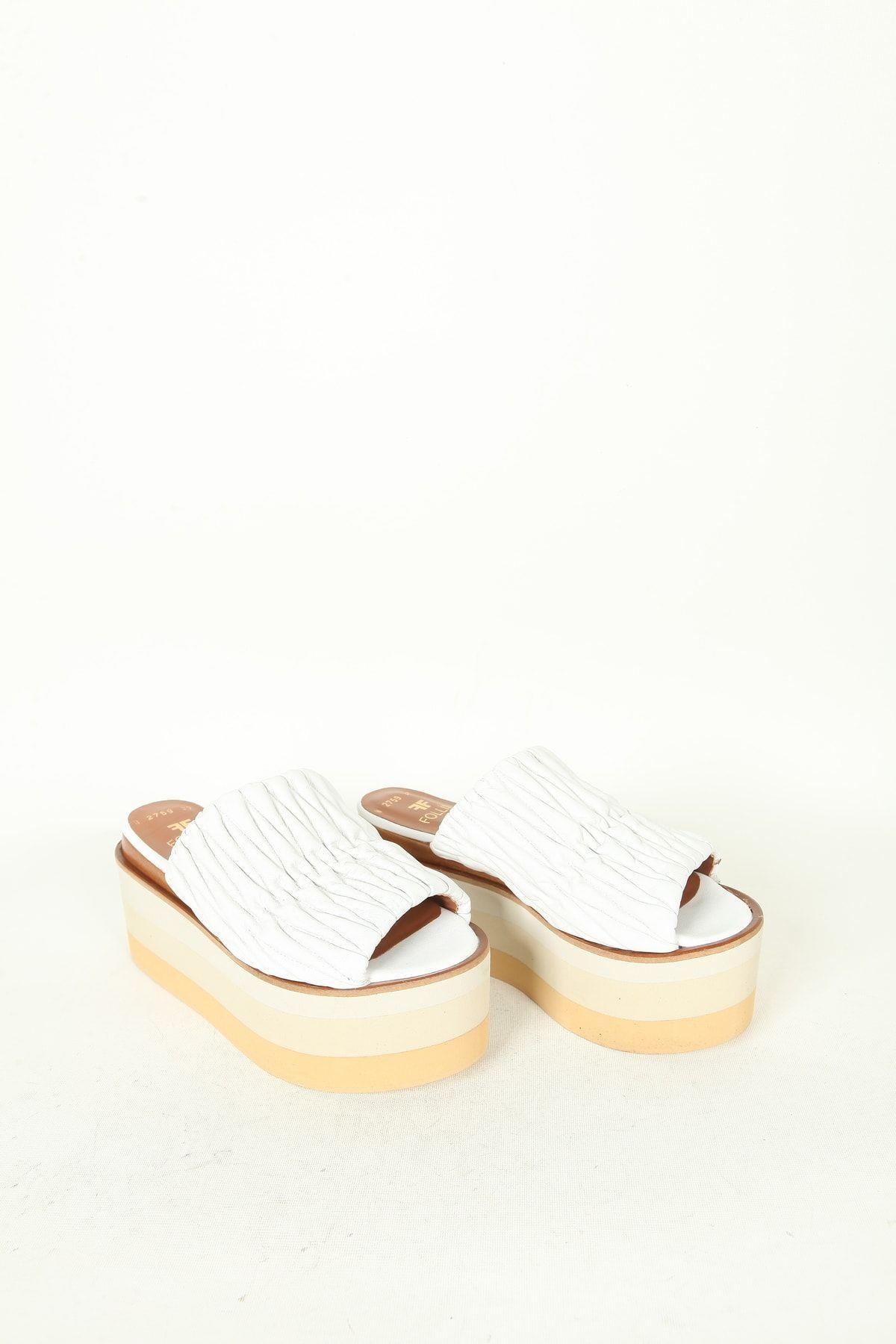 Kadın Deri Terlik Dolgu Topuk Vizon