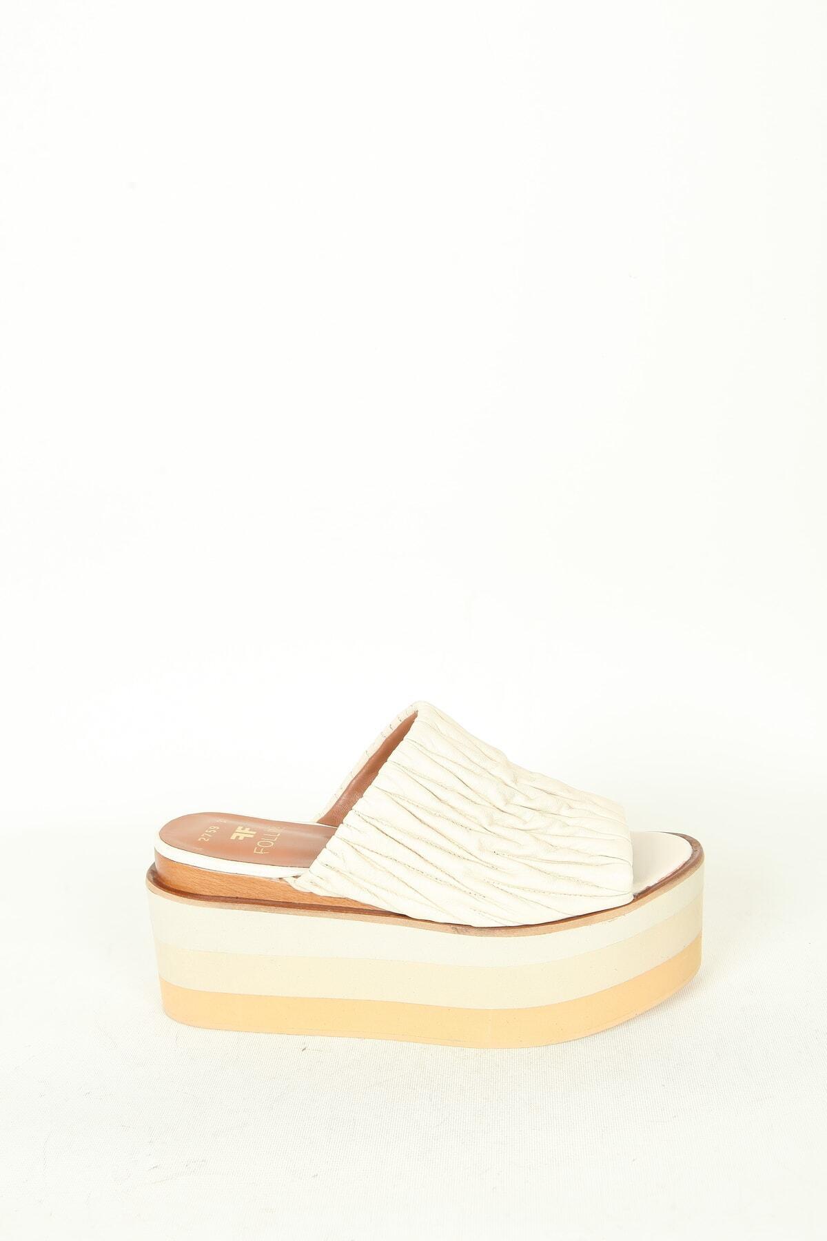 Kadın Deri Terlik Dolgu Topuk Vizon