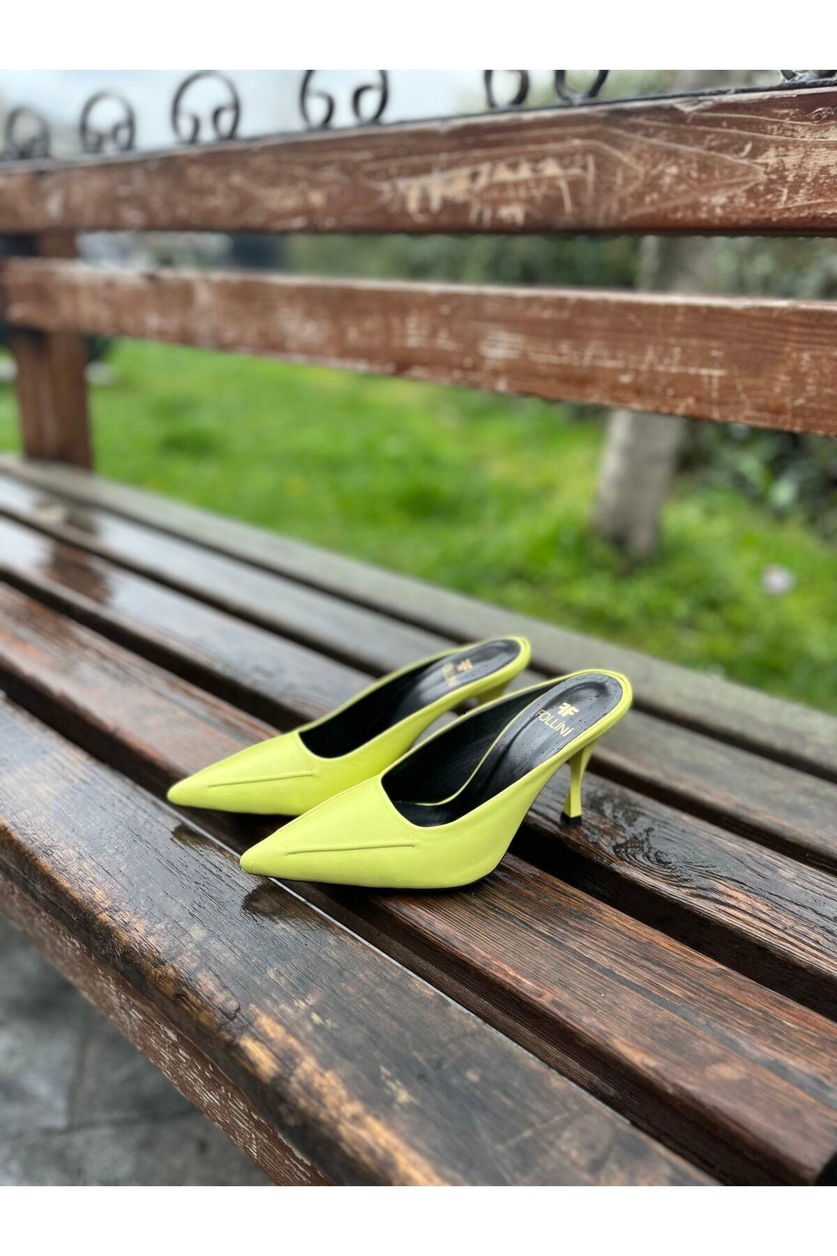 Kadın Siyah Hakiki Deri Topuklu Terlik