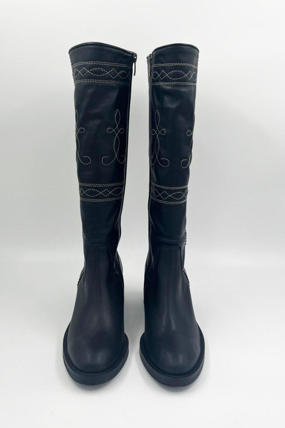 Kadın Vizon Süet Nakış Detaylı Çizme