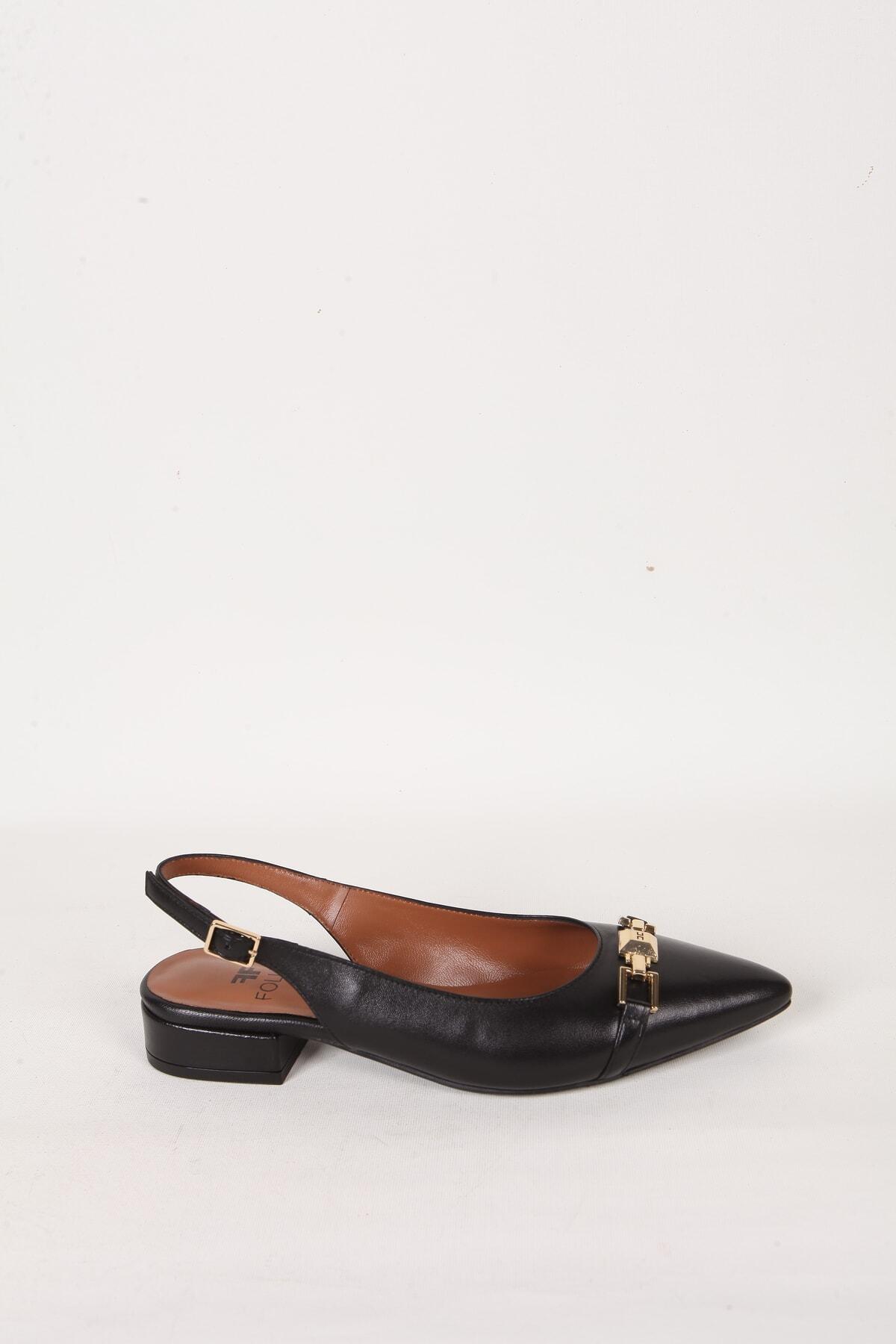 Kadın Siyah Hakiki Deri Topuklu Sandalet