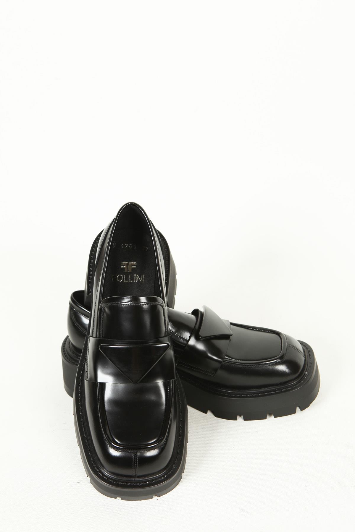 Kadın Siyah Rugan Loafer Ayakkabı