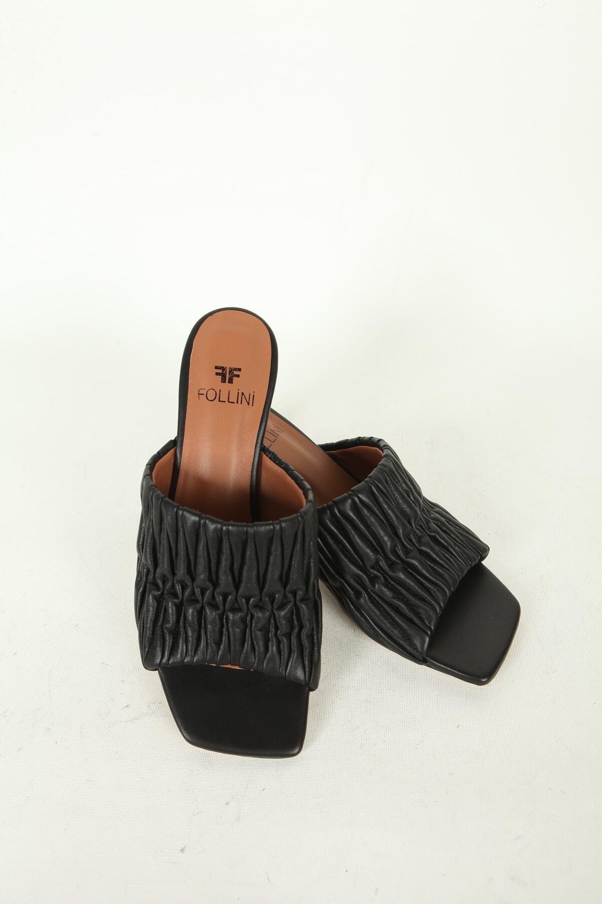 Kadın Koyu Krem Hakiki Deri Topuk Detaylı Terlik