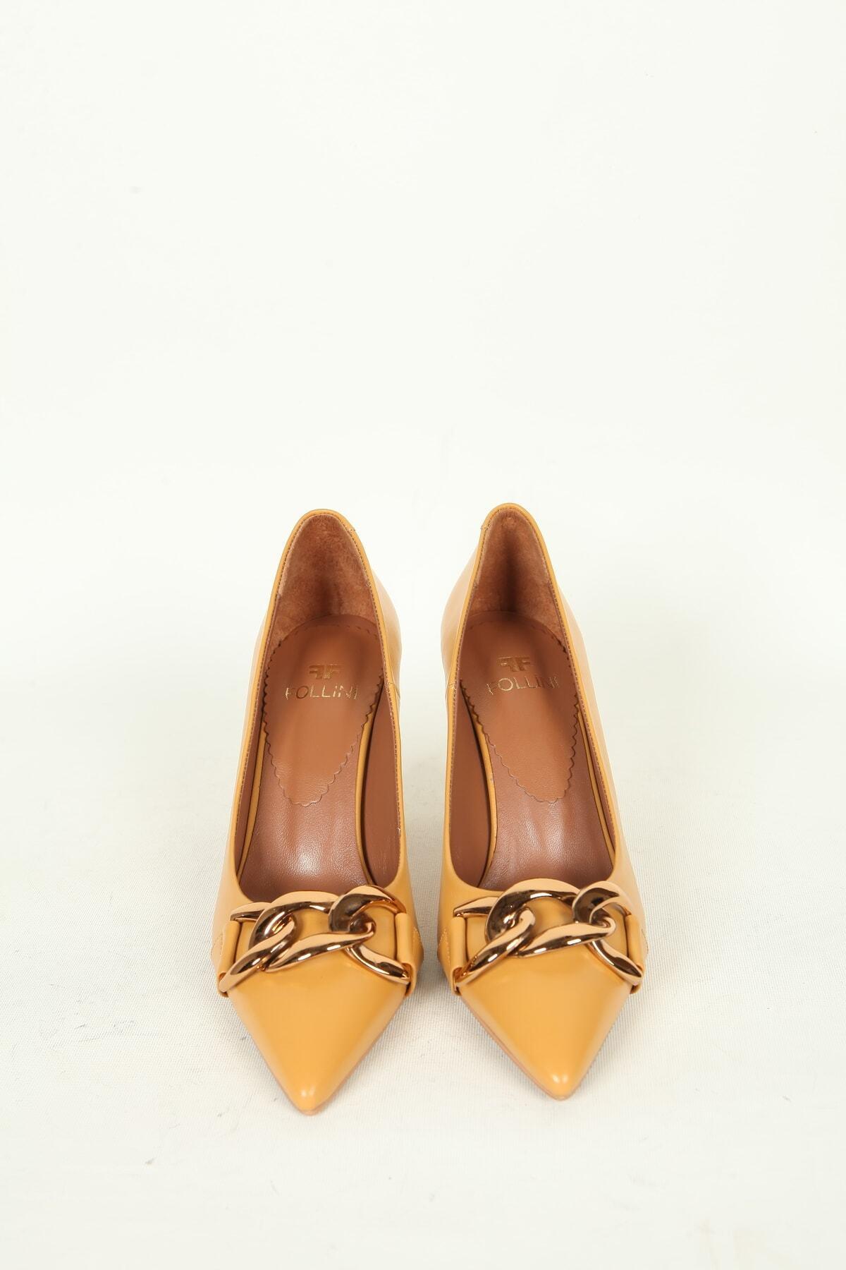 Kadın Deri Stiletto Aksesuar Detaylı Sarı