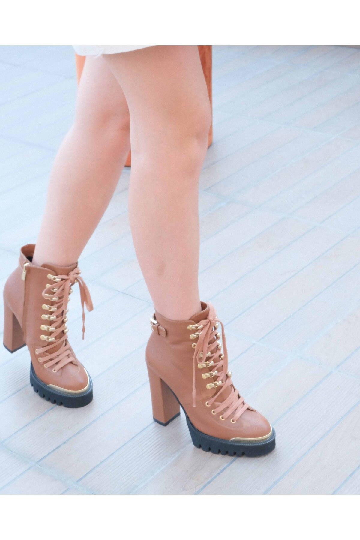 Kadın Deri Bot Platformlu Taba