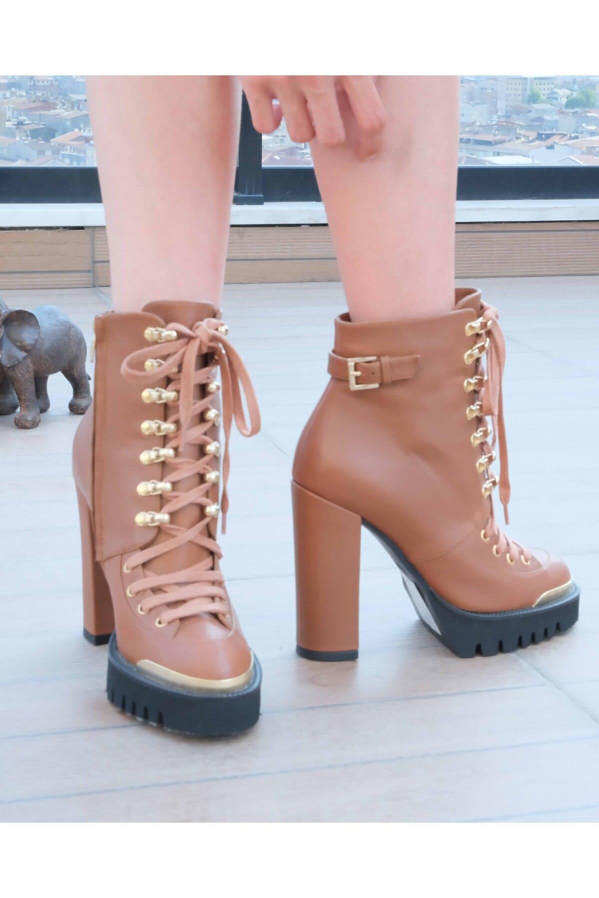 Kadın Deri Bot Platformlu Taba