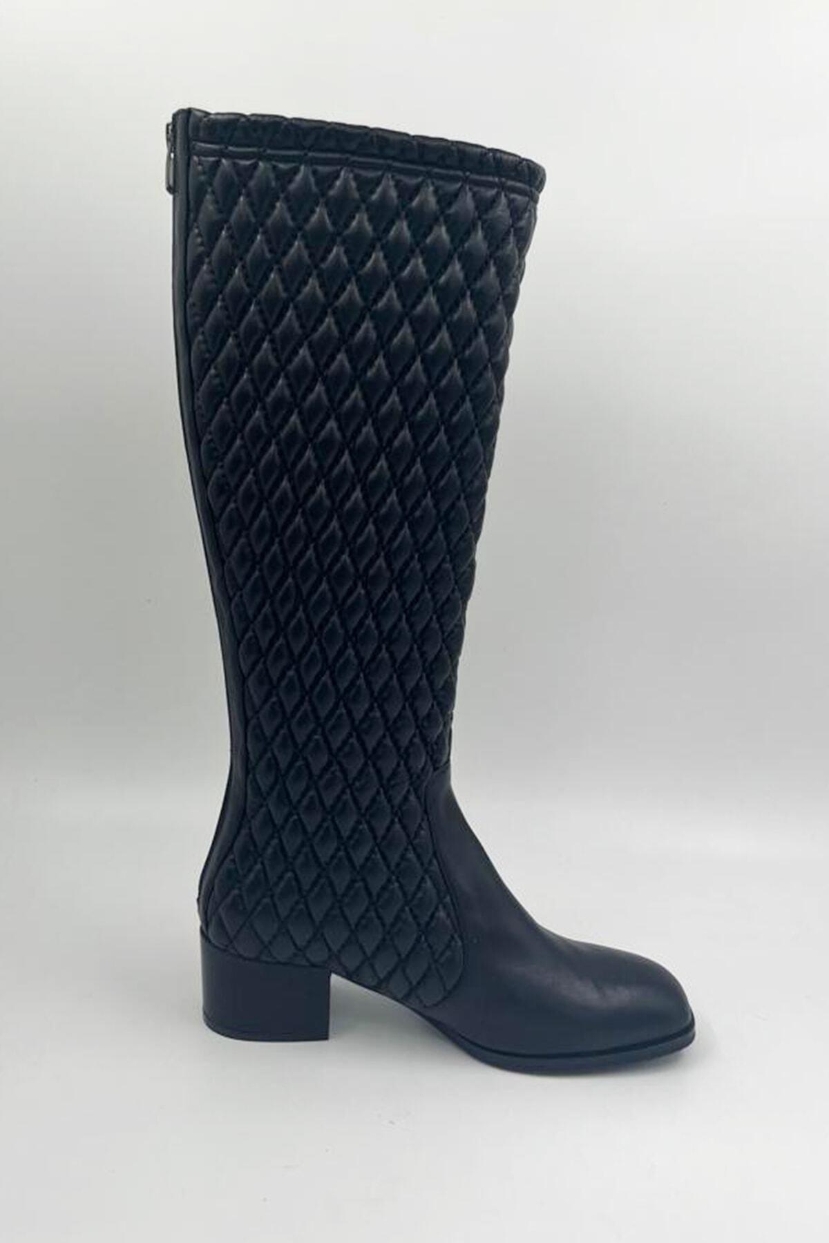 Kadın Deri Çizme Kapitoneli Siyah