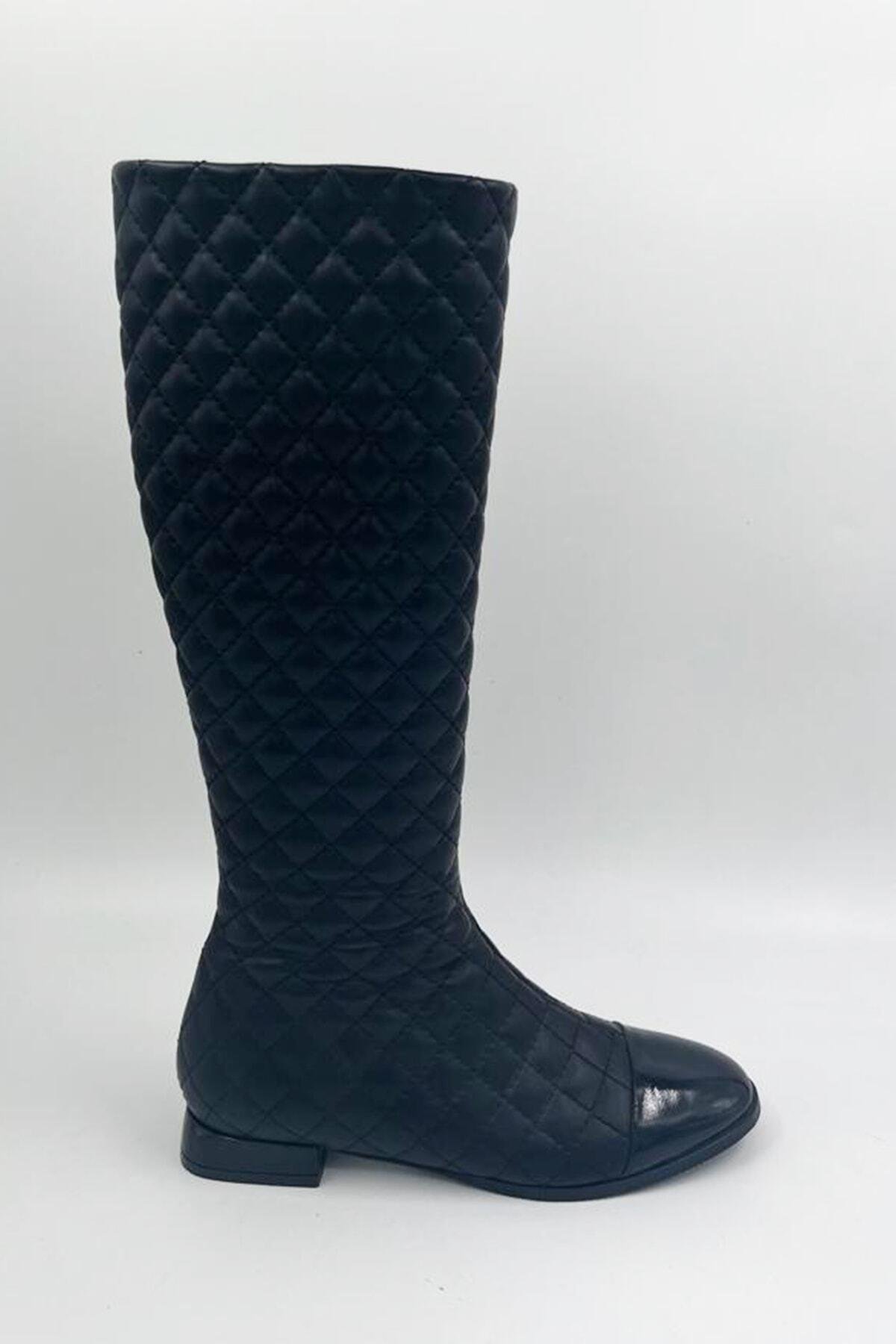 Kadın Deri Çizme Kapitoneli Siyah