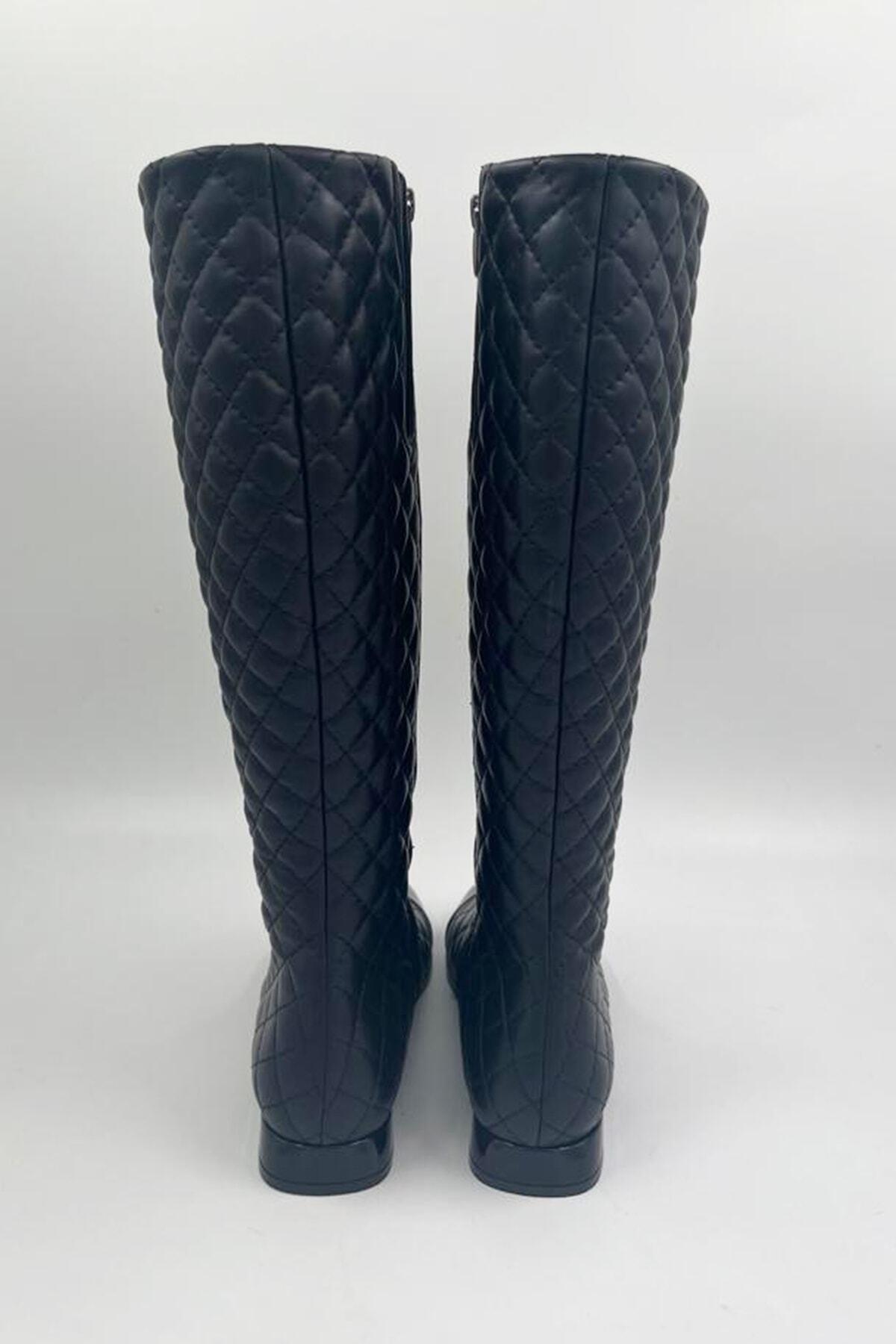 Kadın Deri Çizme Kapitoneli Siyah