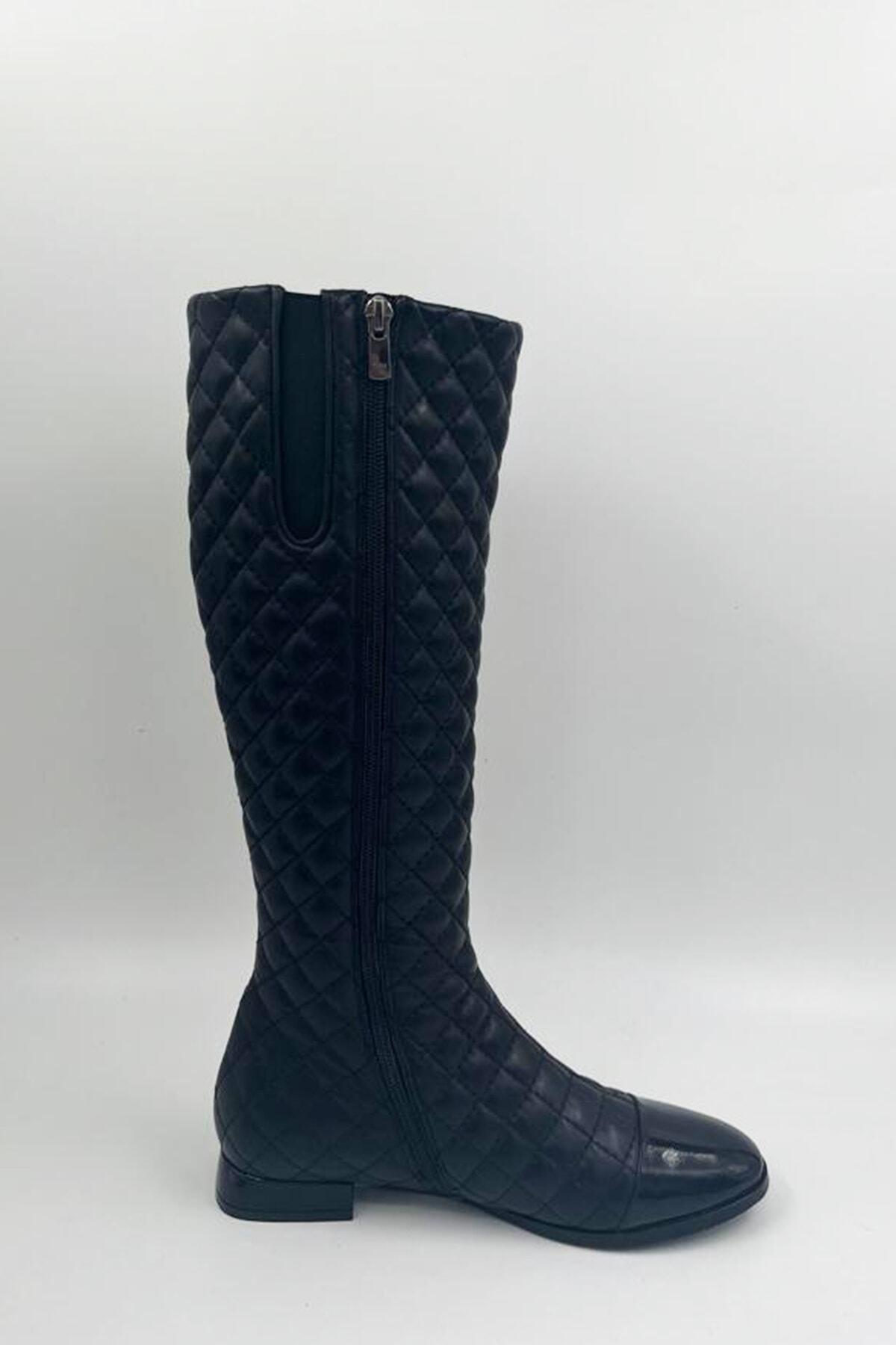 Kadın Deri Çizme Kapitoneli Siyah