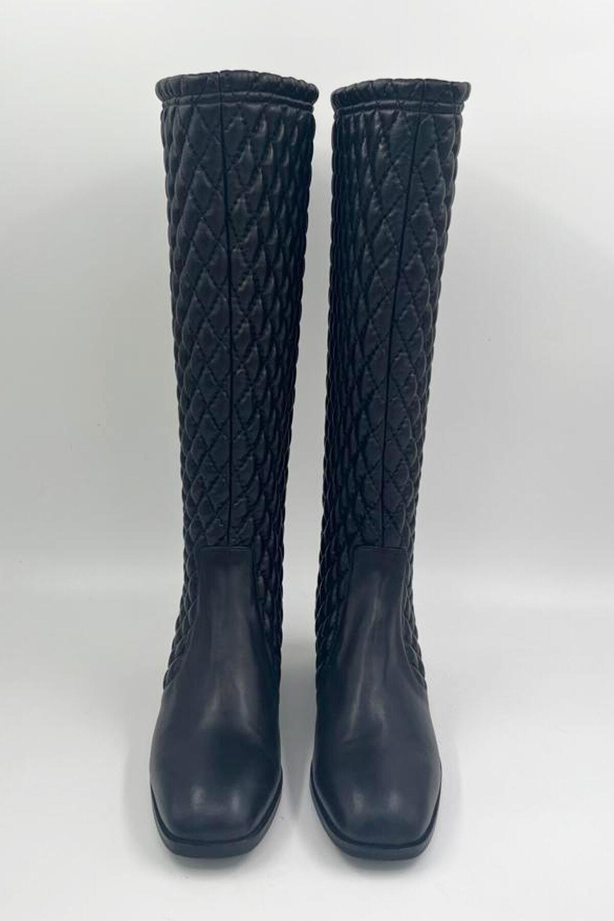 Kadın Deri Çizme Kapitoneli Siyah