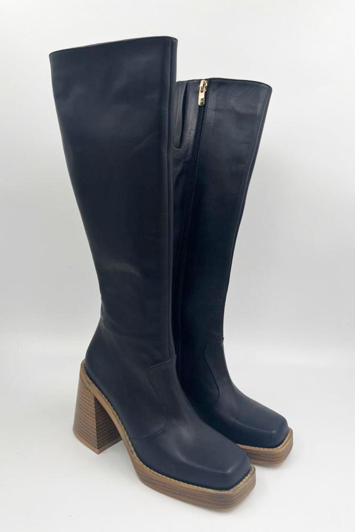 Kadın Deri Çizme Siyah