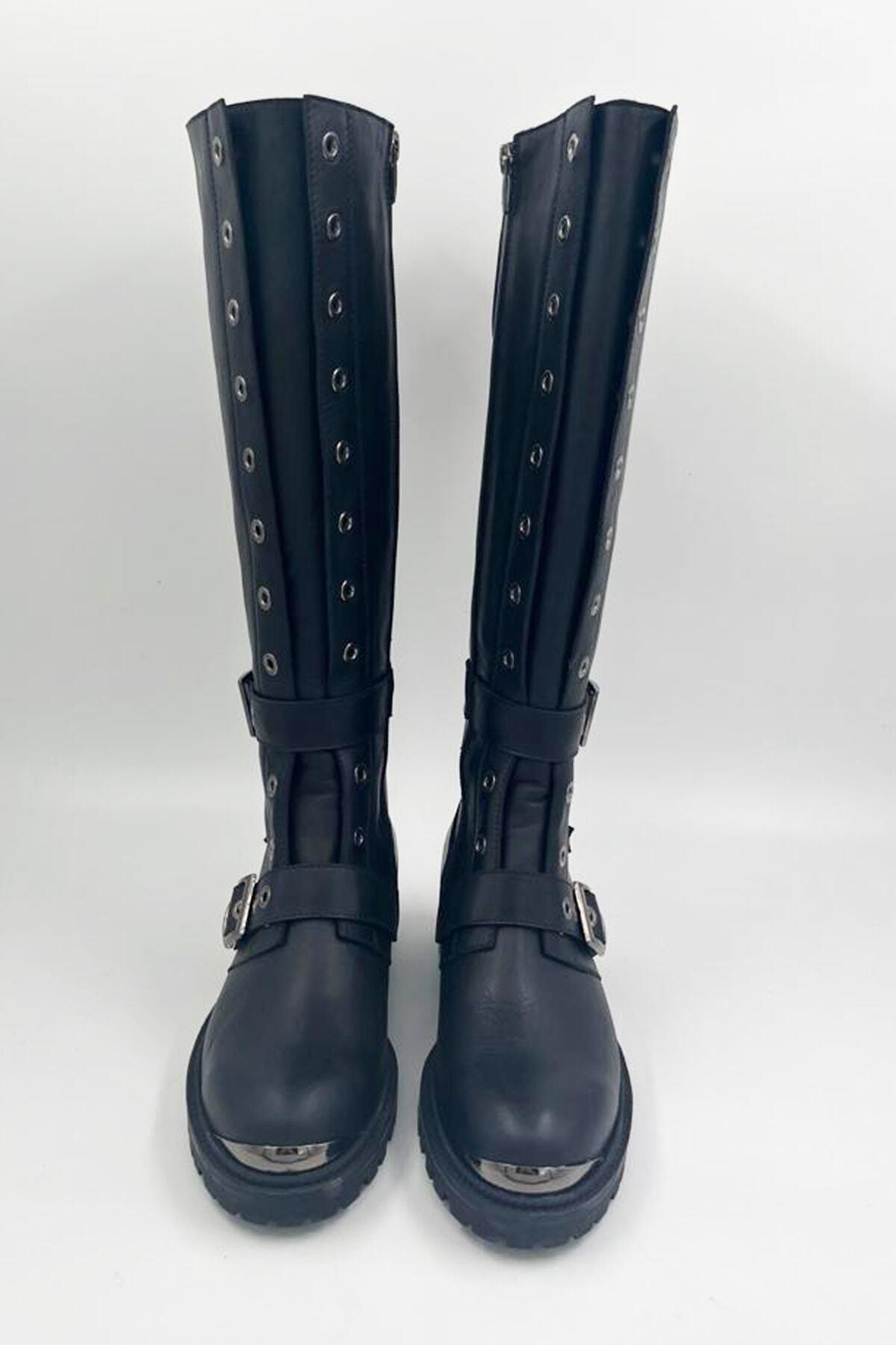 Kadın Deri Çizme Siyah