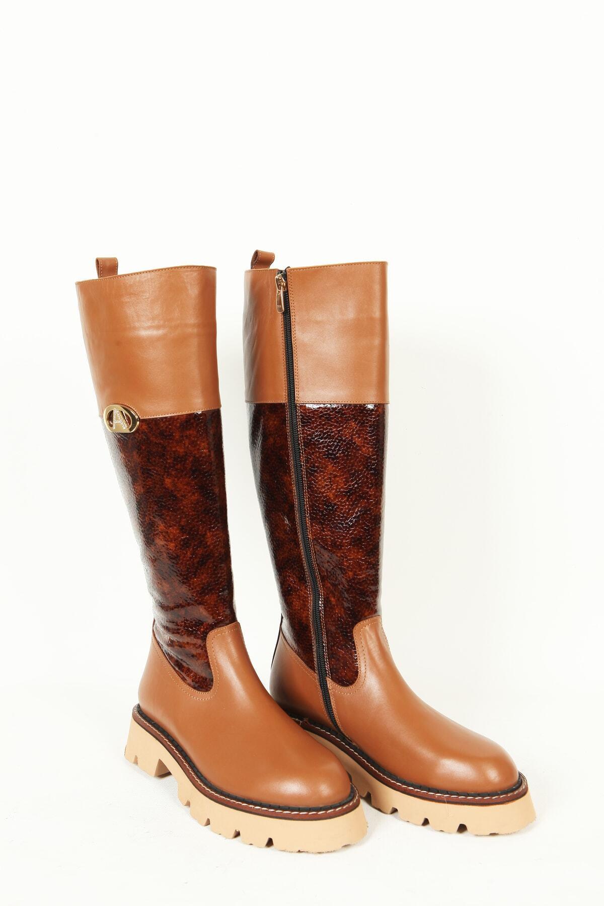 Kadın Deri Çizme Taba