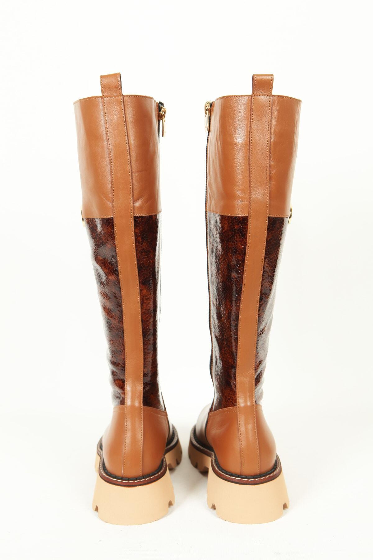 Kadın Deri Çizme Taba