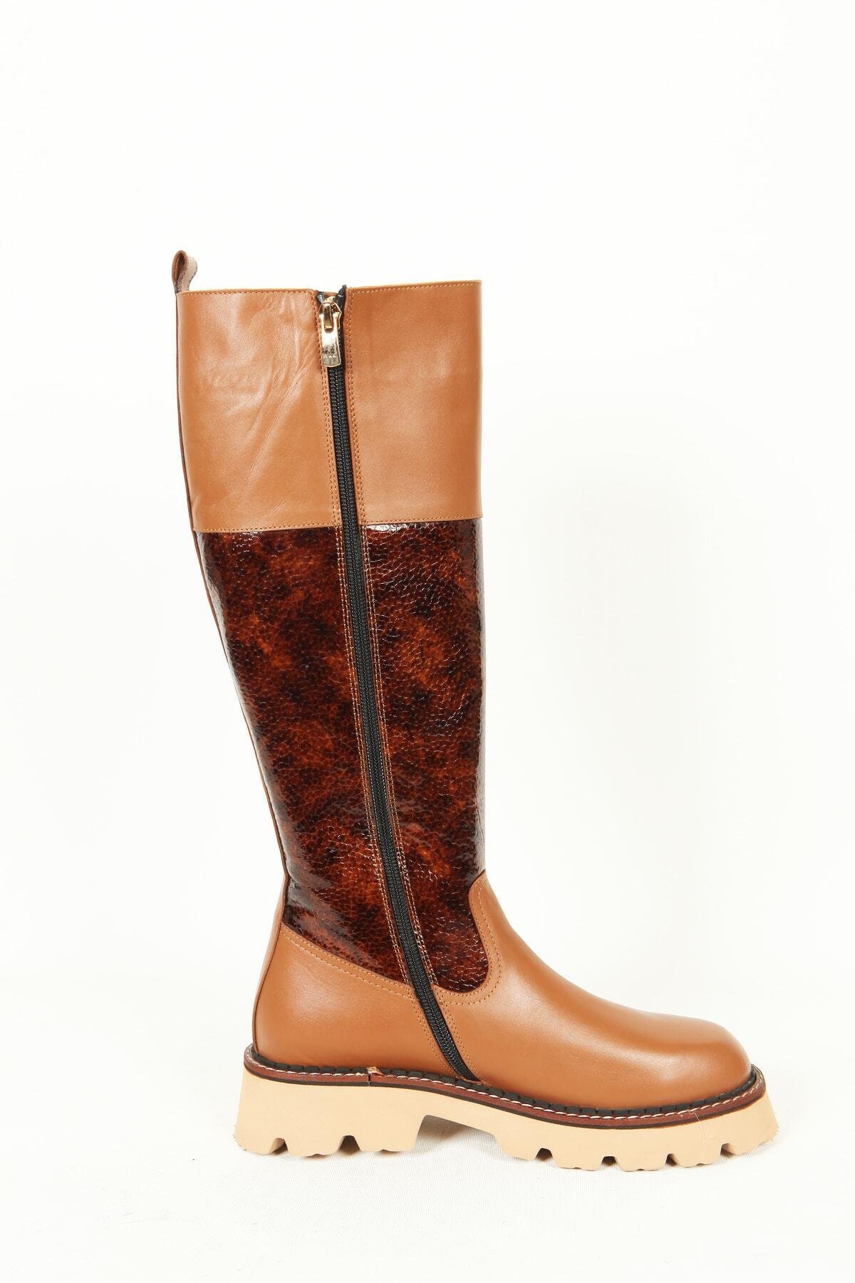 Kadın Deri Çizme Taba