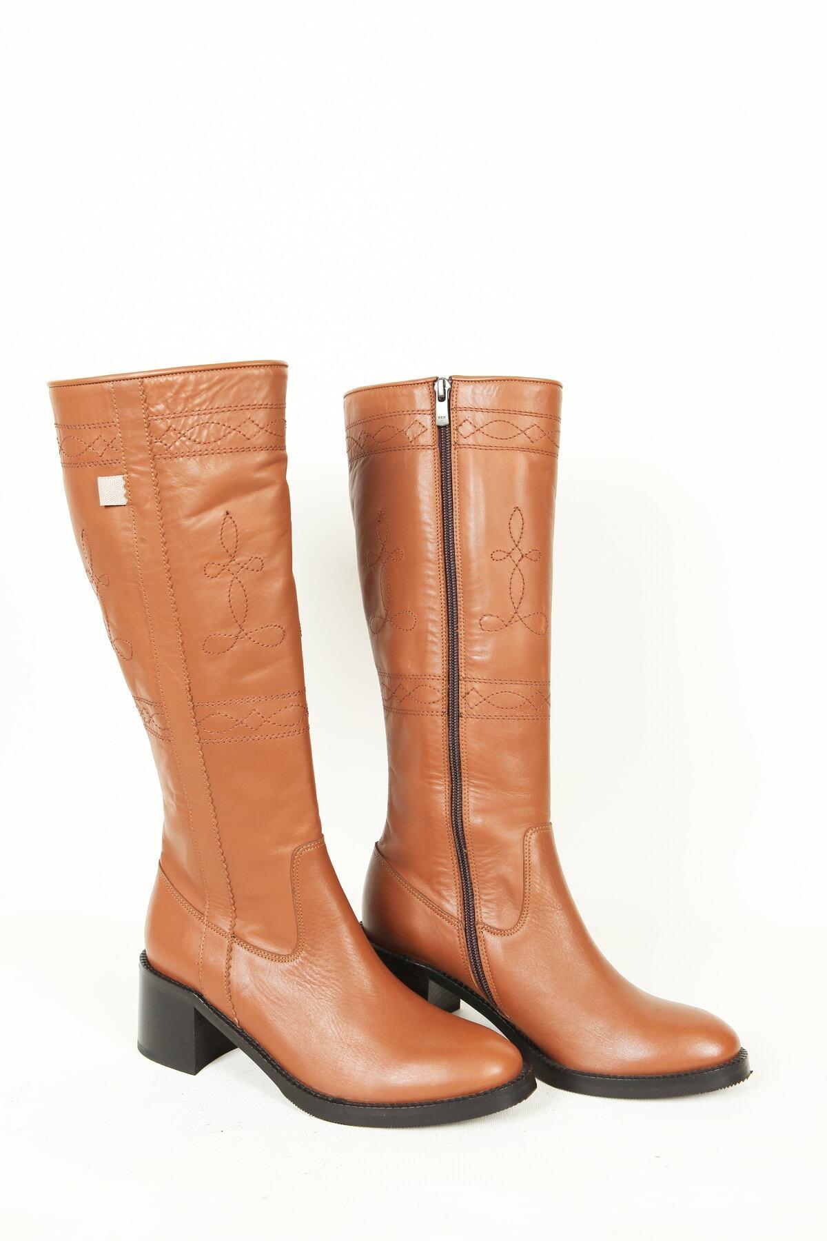 Kadın Deri Çizme Taba