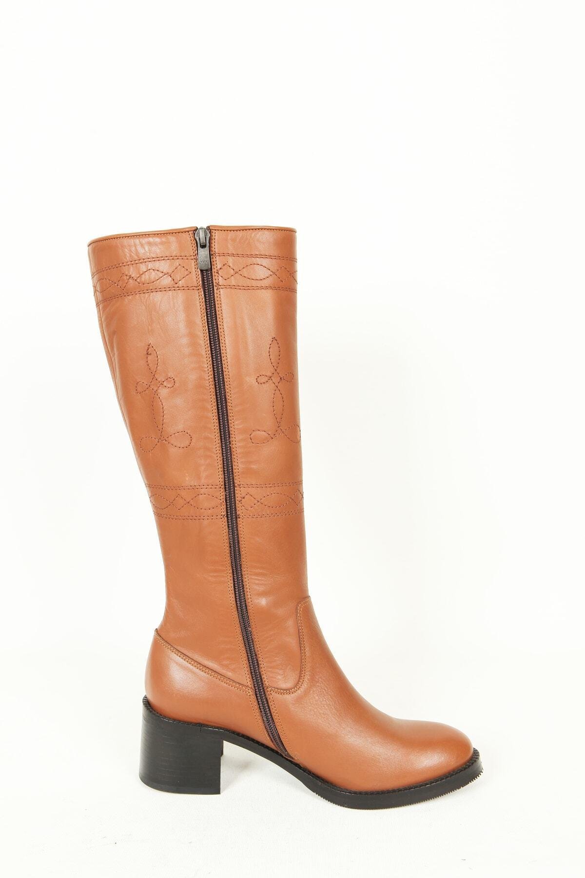 Kadın Deri Çizme Taba