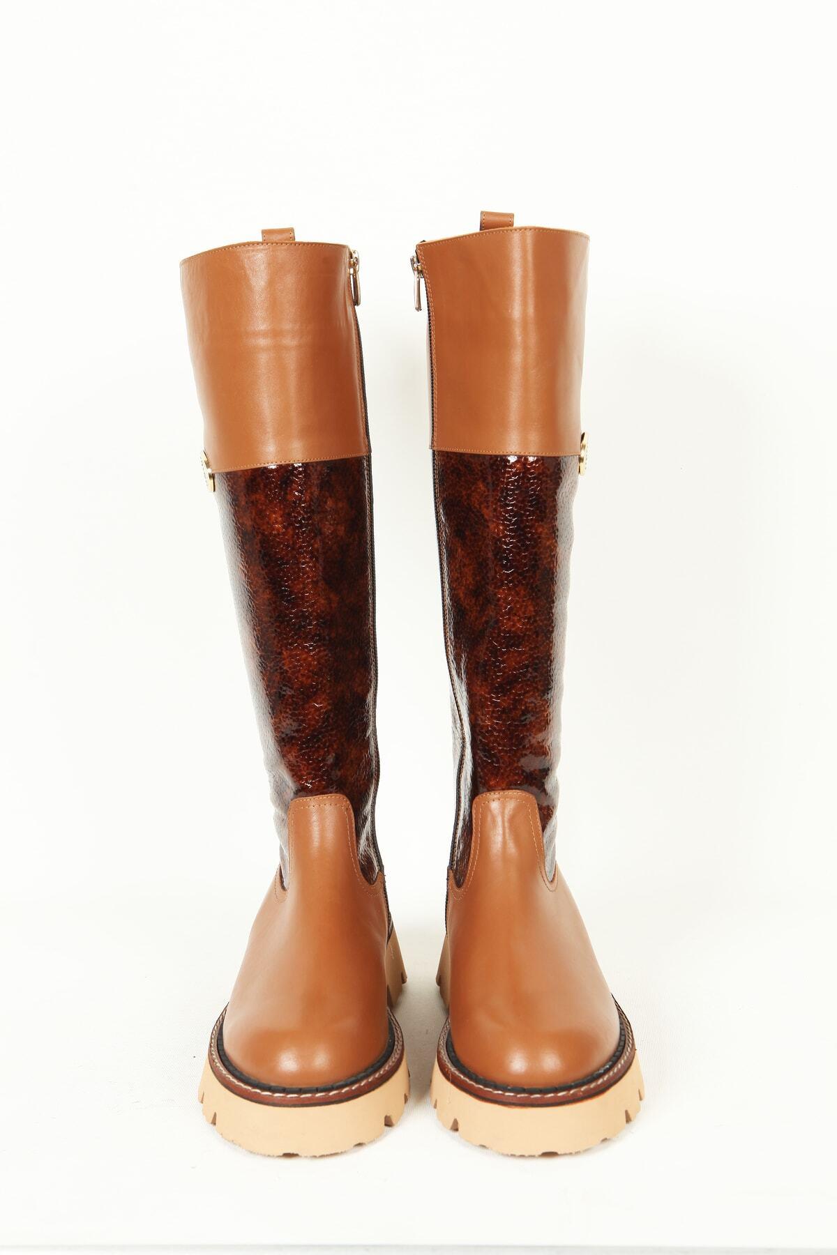 Kadın Deri Çizme Taba