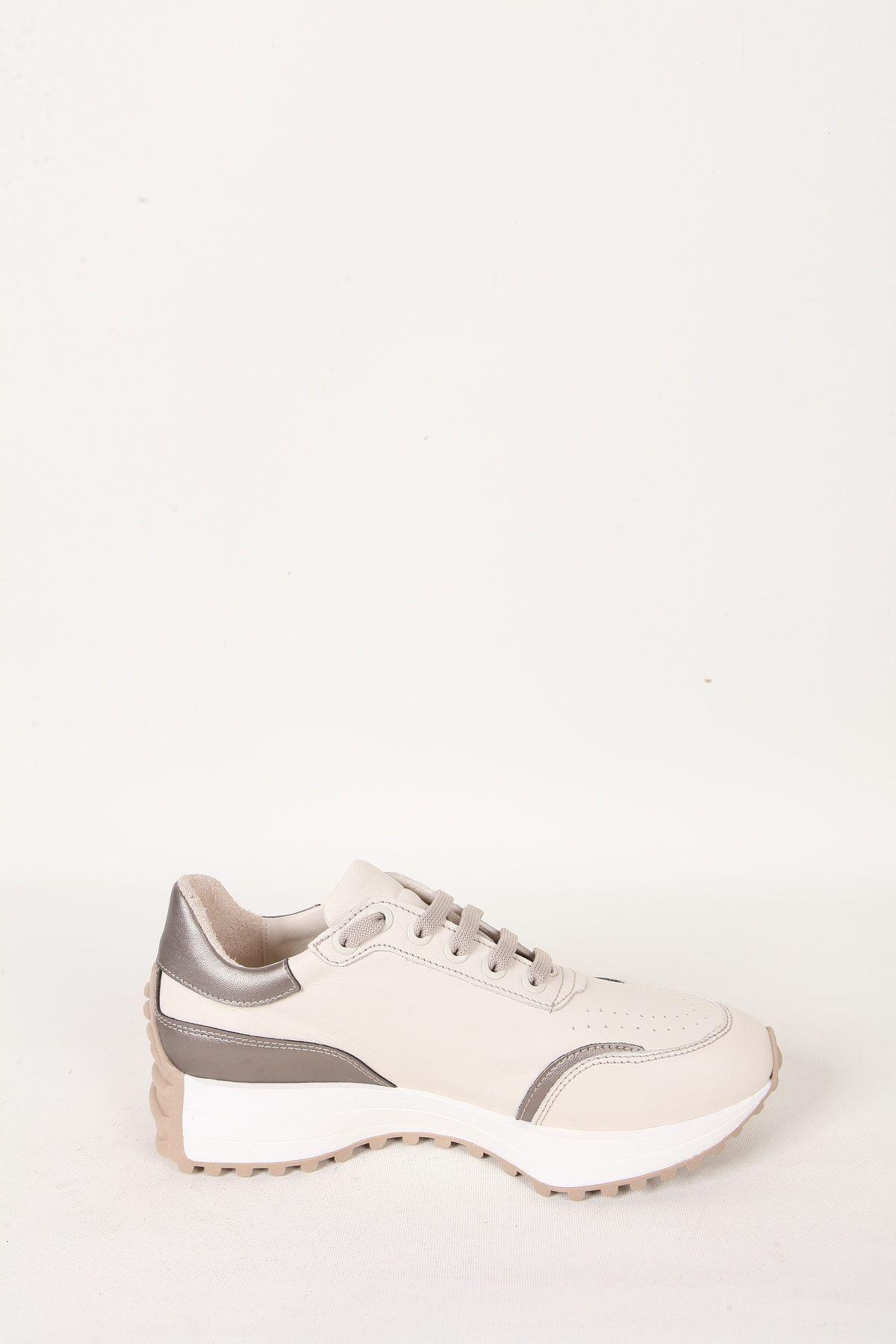 Kadın Deri Sneaker Krem